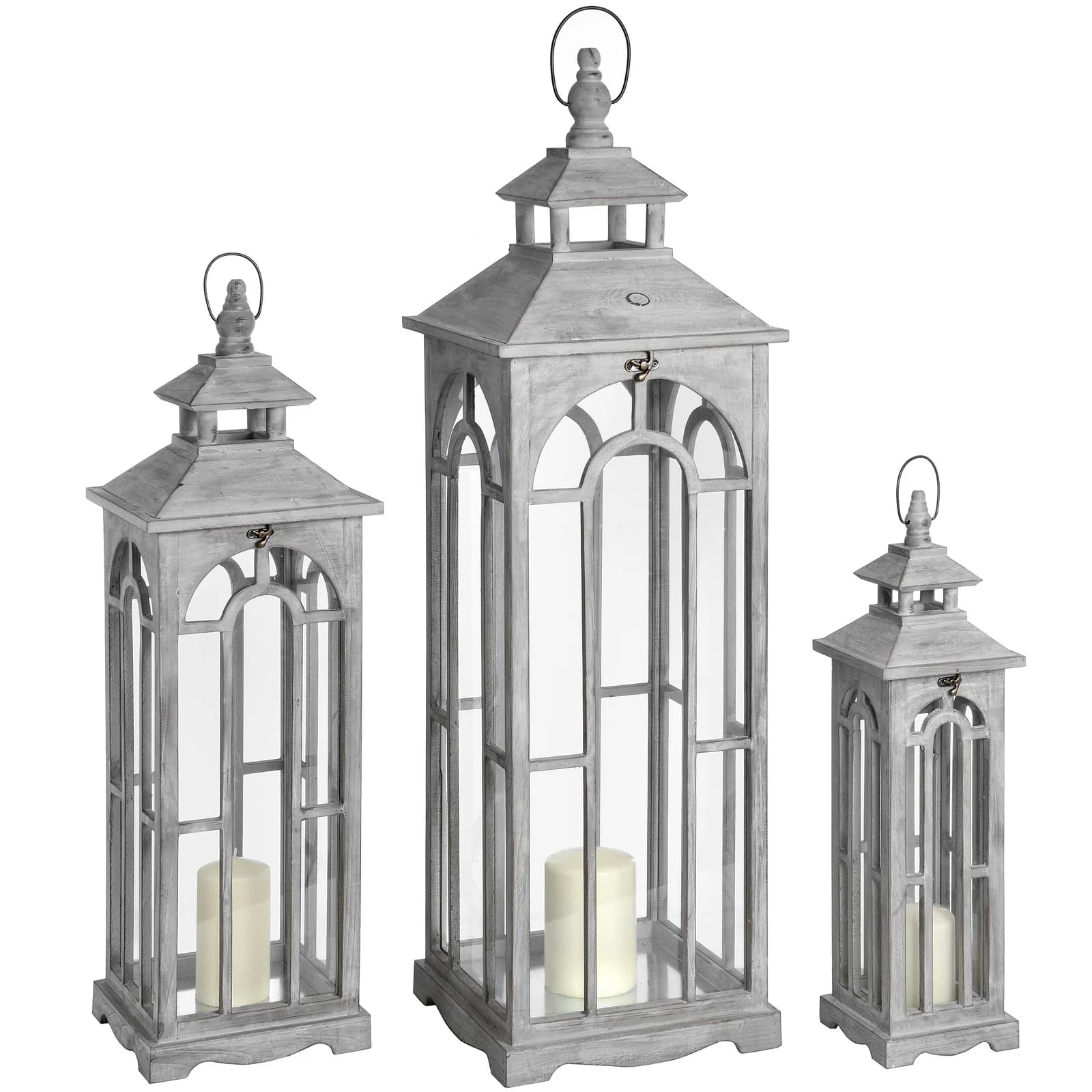 Set Of Three Wooden Lanterns With Archway Design - Lanterns, photo 3 of 6