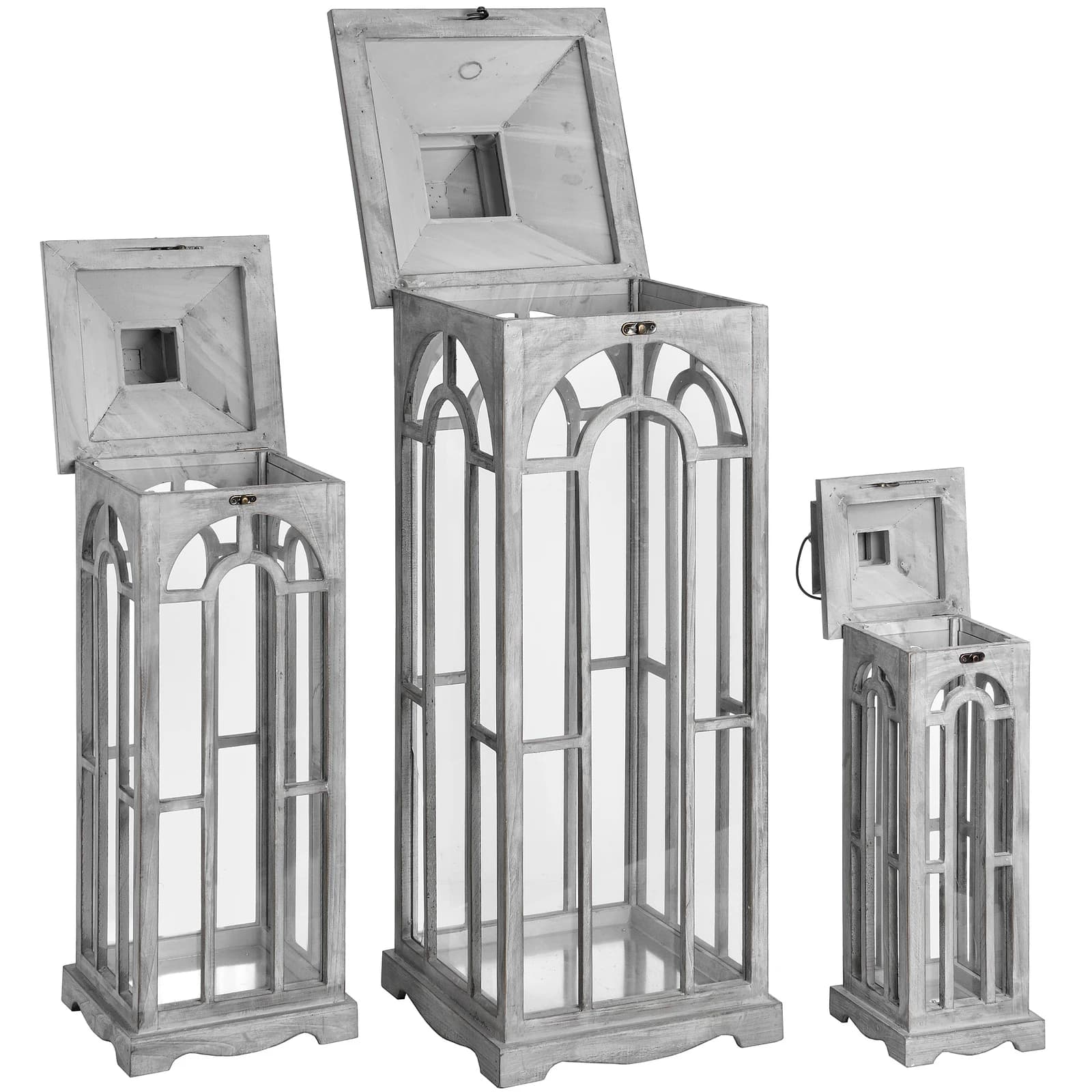 Set Of Three Wooden Lanterns With Archway Design - Lanterns, photo 6 of 6