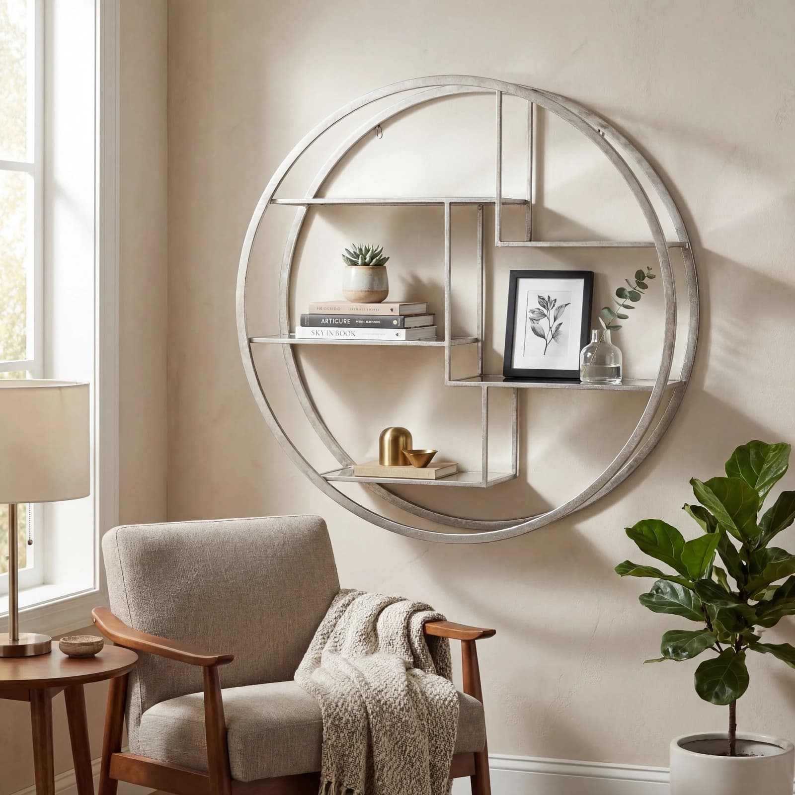 Large Circular Silver Wall Hanging Multi Shelf - Decorative, photo 2 of 5