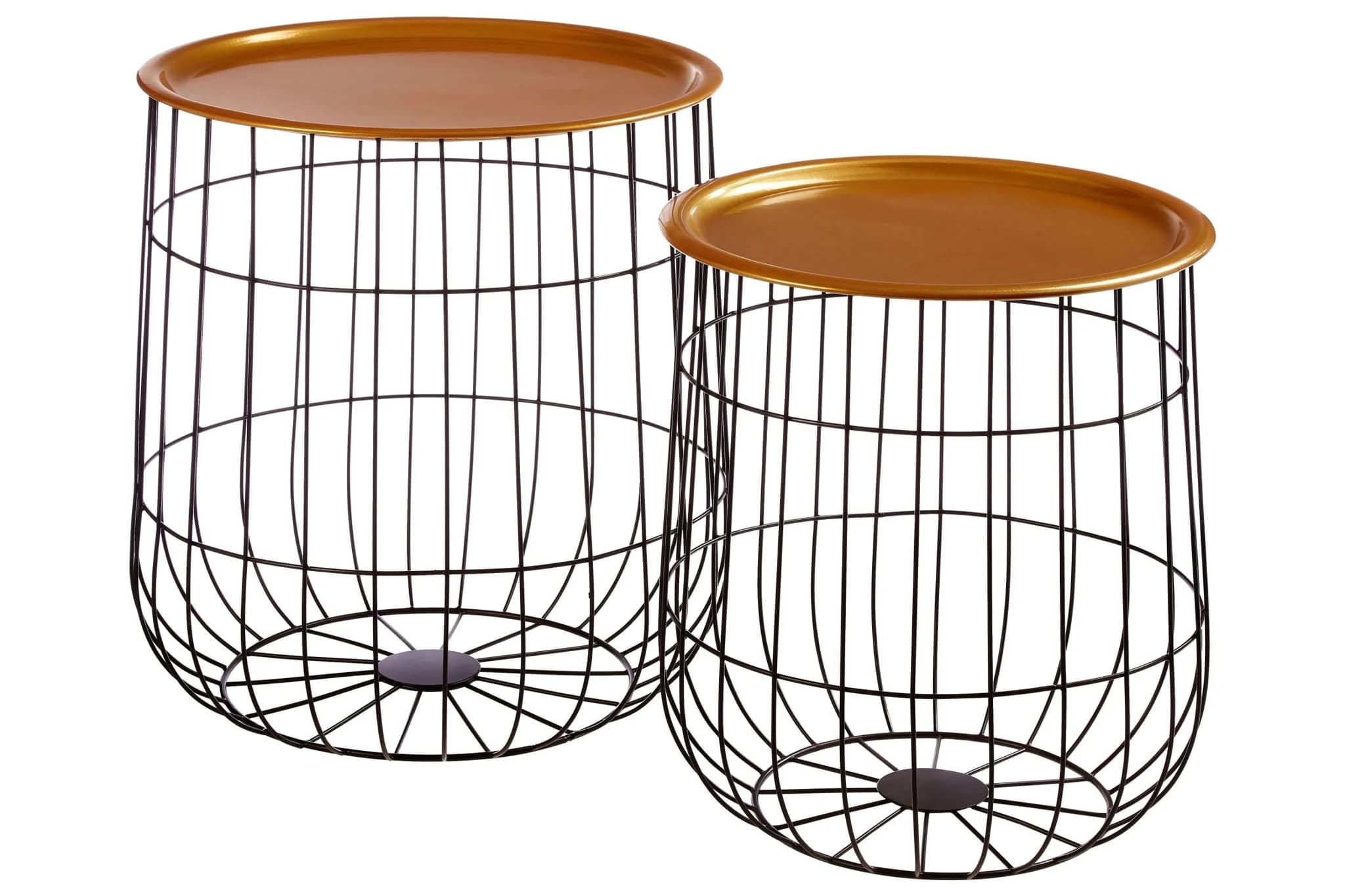 Hege Set Of 2 Brass Finish Top and Black Wire Side Tables - Tables, photo 2 of 3