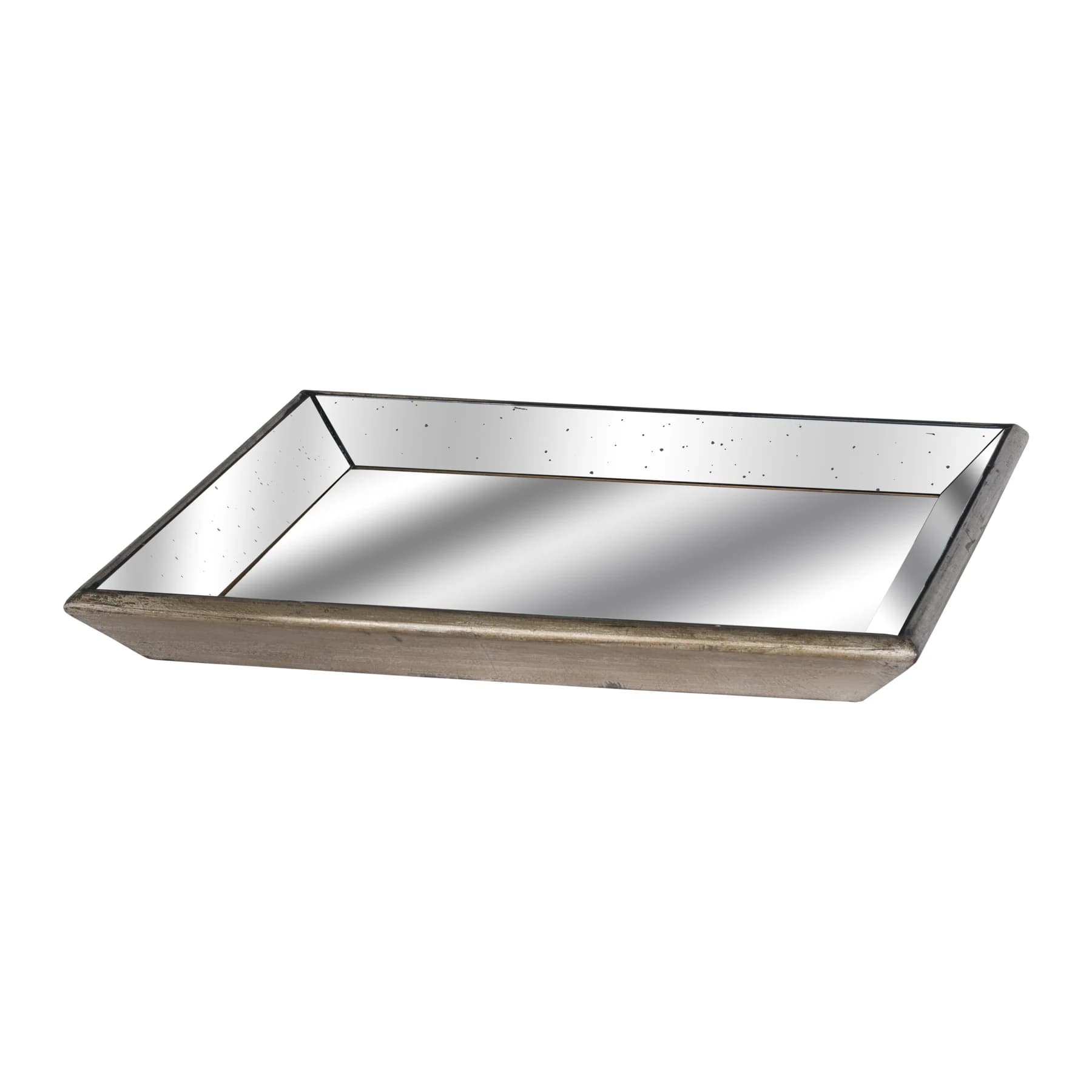 Astor Distressed Mirrored Square Tray W/Wooden Detailing Lge - Trays & baskets, photo 2 of 3