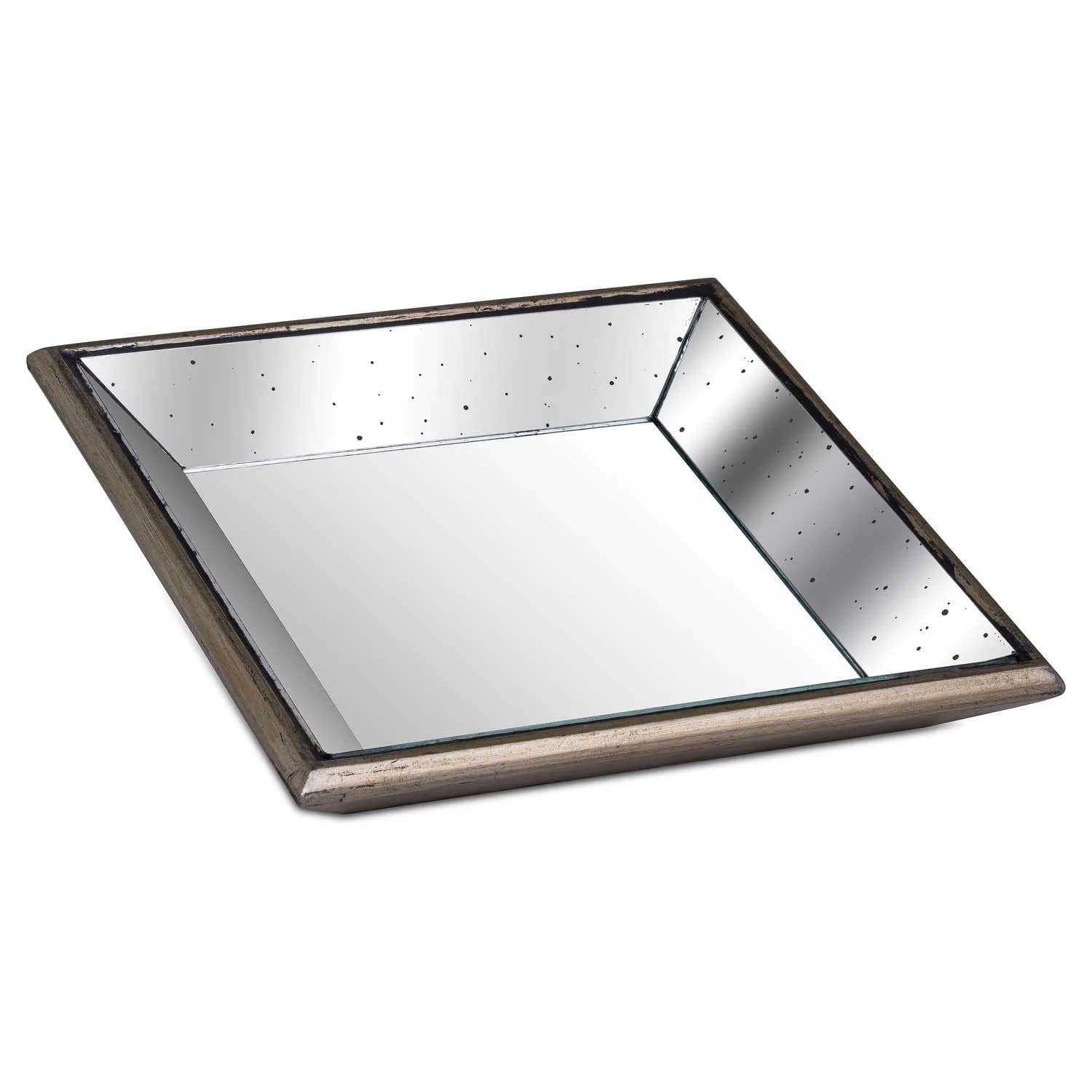 Astor Distressed Mirrored Square Tray W/Wooden Detailing Sml - Trays & baskets, photo 2 of 3