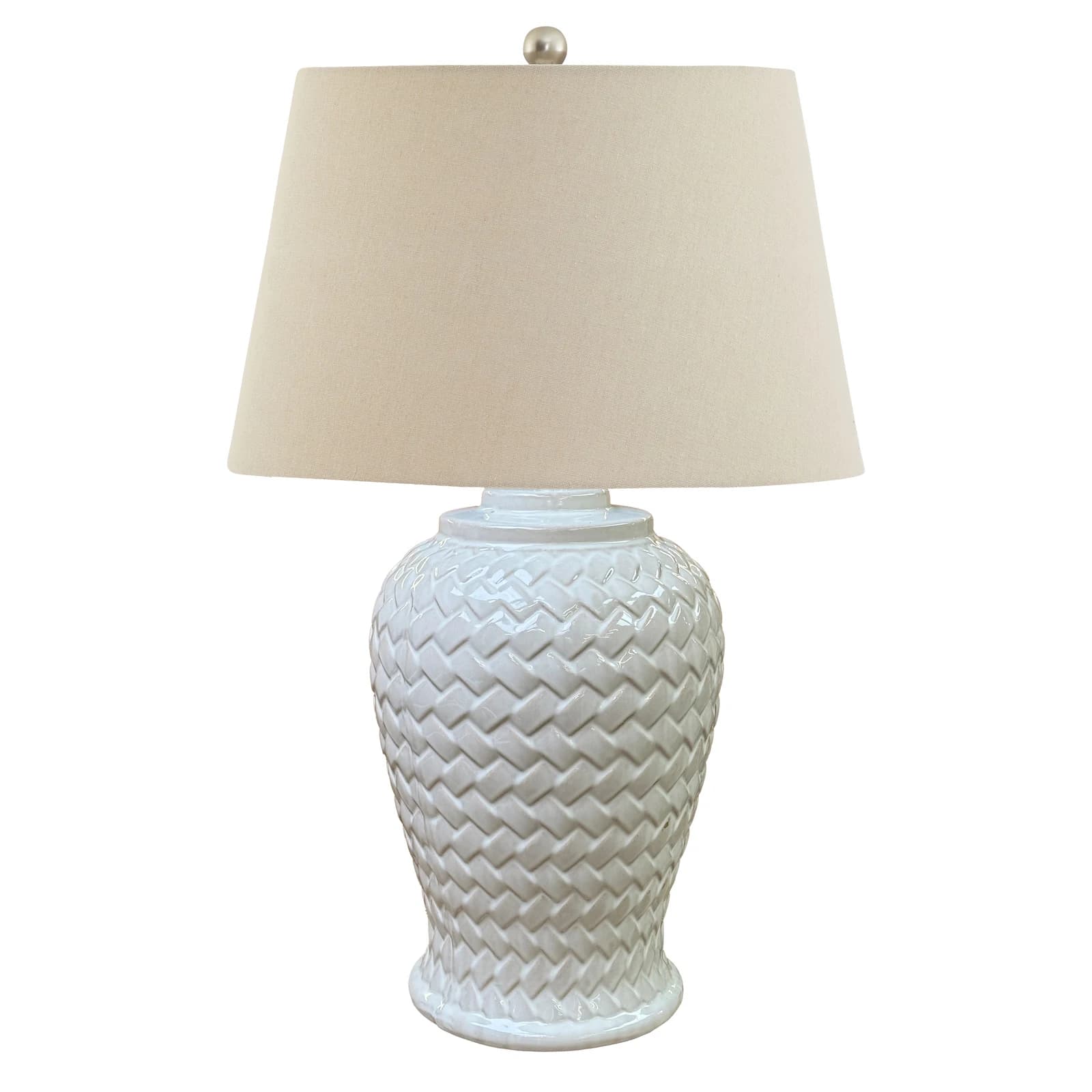 Woven Ceramic Table Lamp With Linen Shade - Table lamps, photo 2 of 5