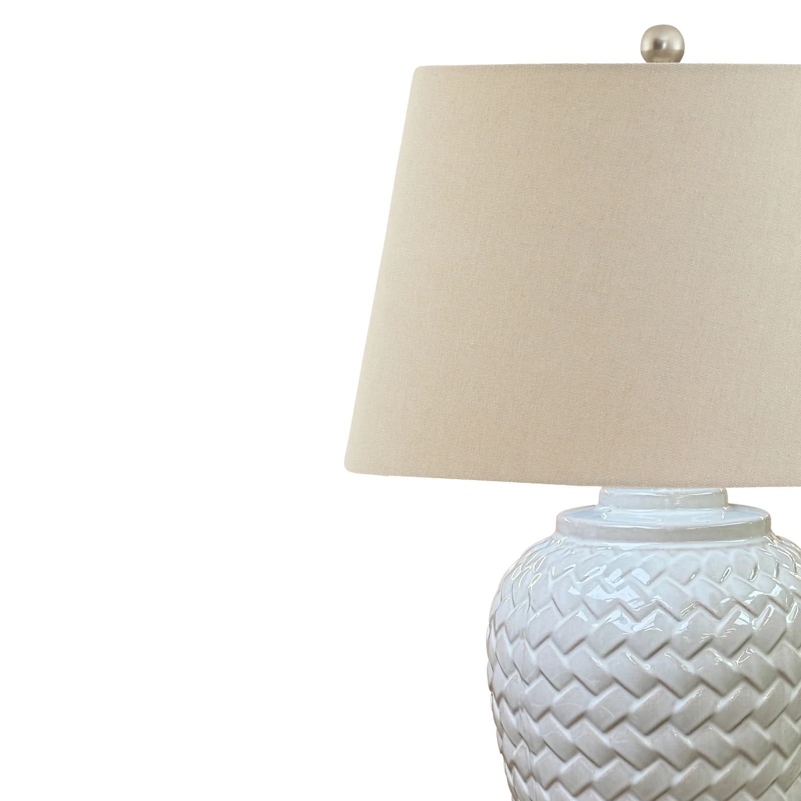 Woven Ceramic Table Lamp With Linen Shade - Table lamps, photo 3 of 5