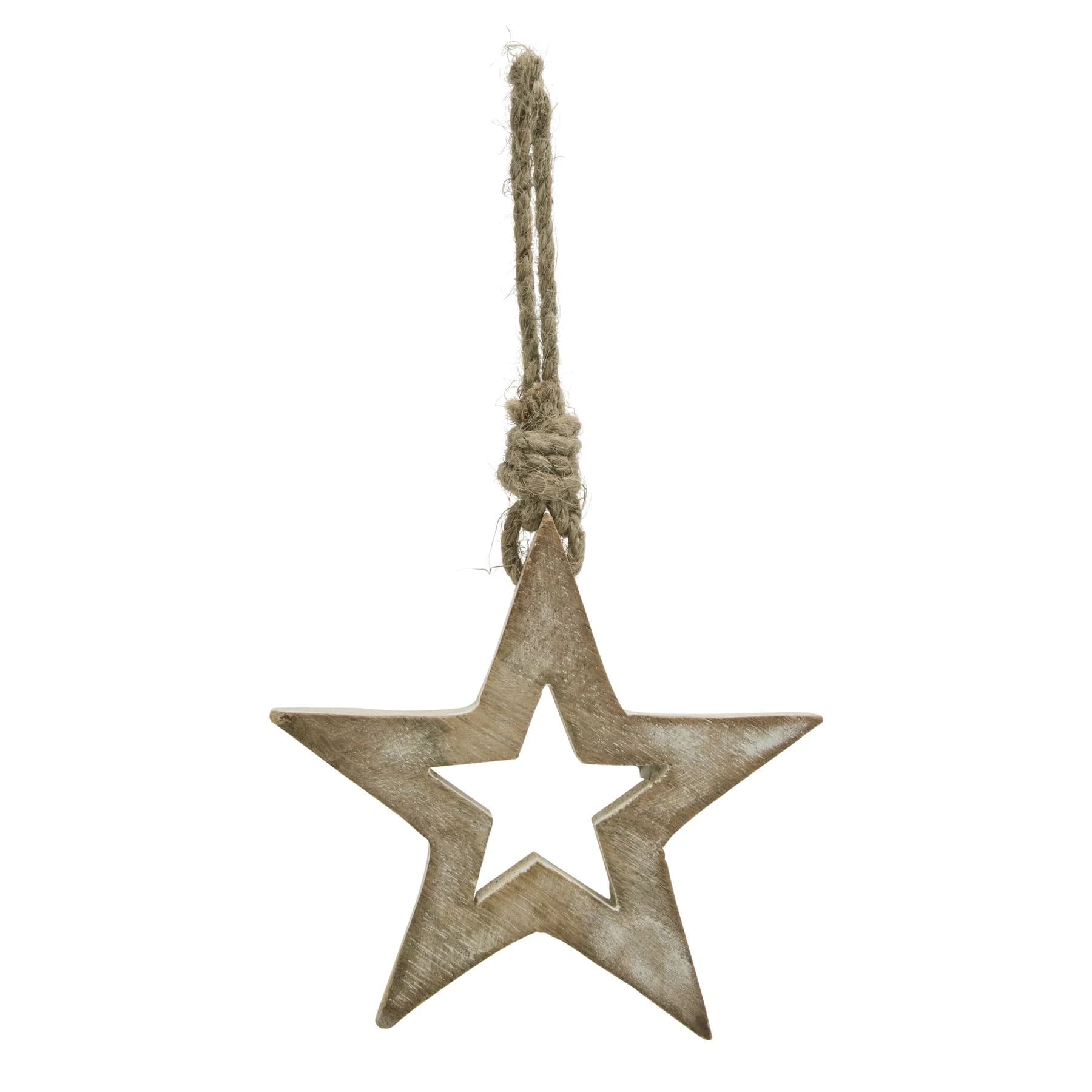 White Wash Collection Small Wooden Hanging Star Decoration - Decorative, photo 2 of 4