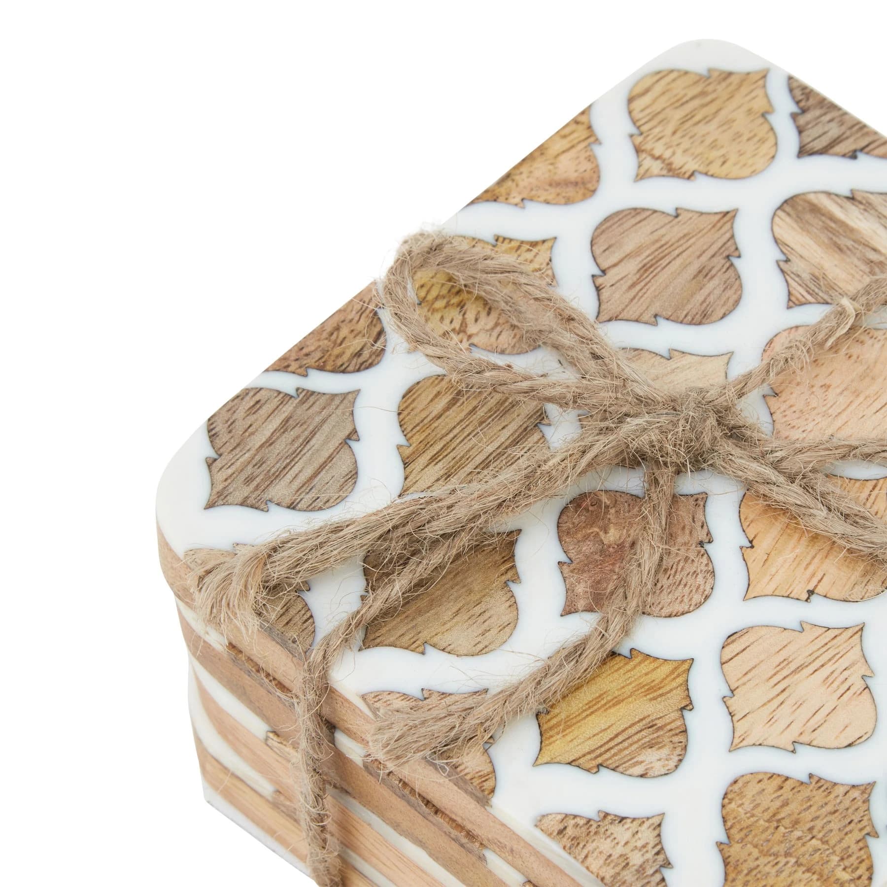 Set Of 4 Wood Effect White Geometric Coasters - Decorative, photo 2 of 2
