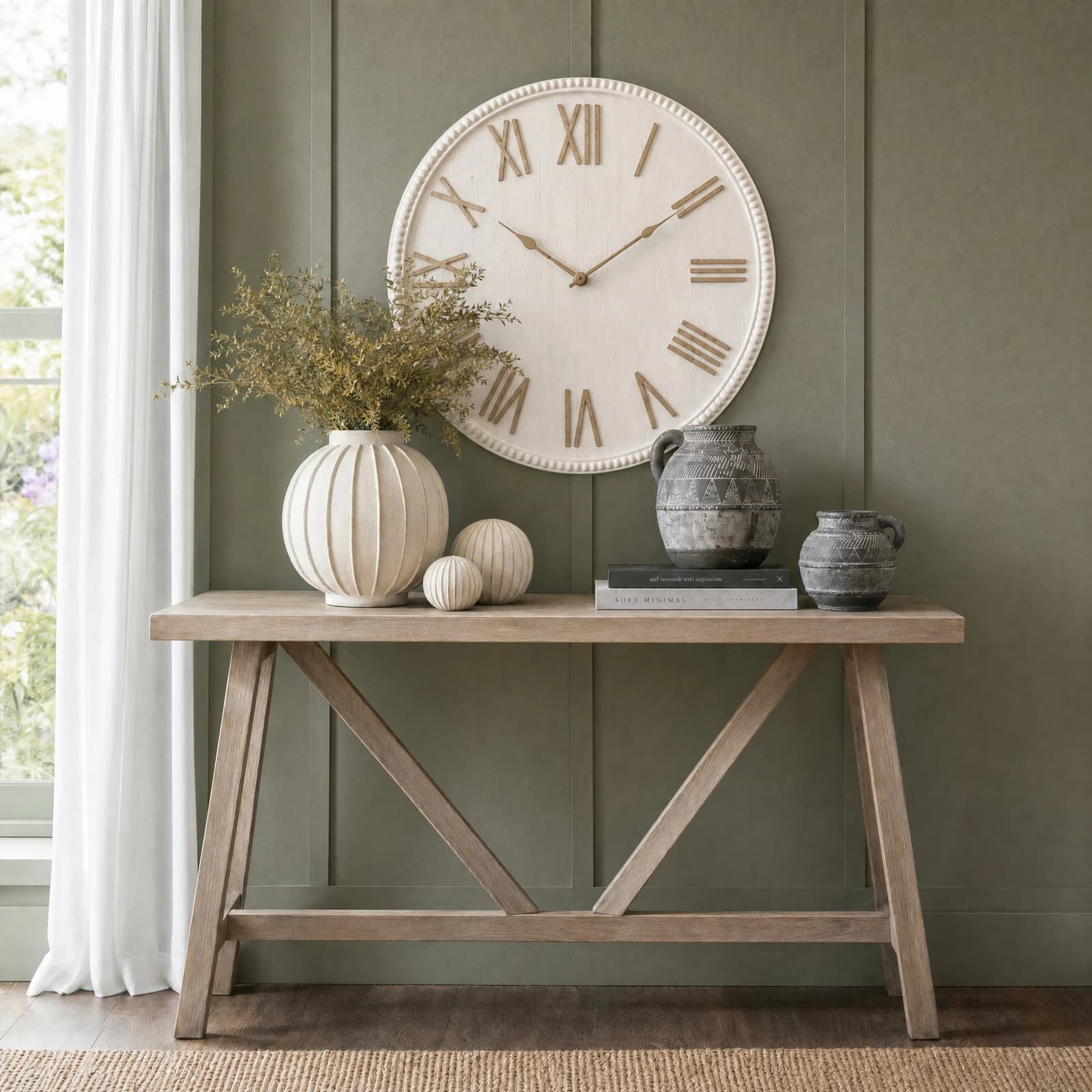 Large Rustic White Clock With Beaded Frame - Clocks, photo 2 of 6