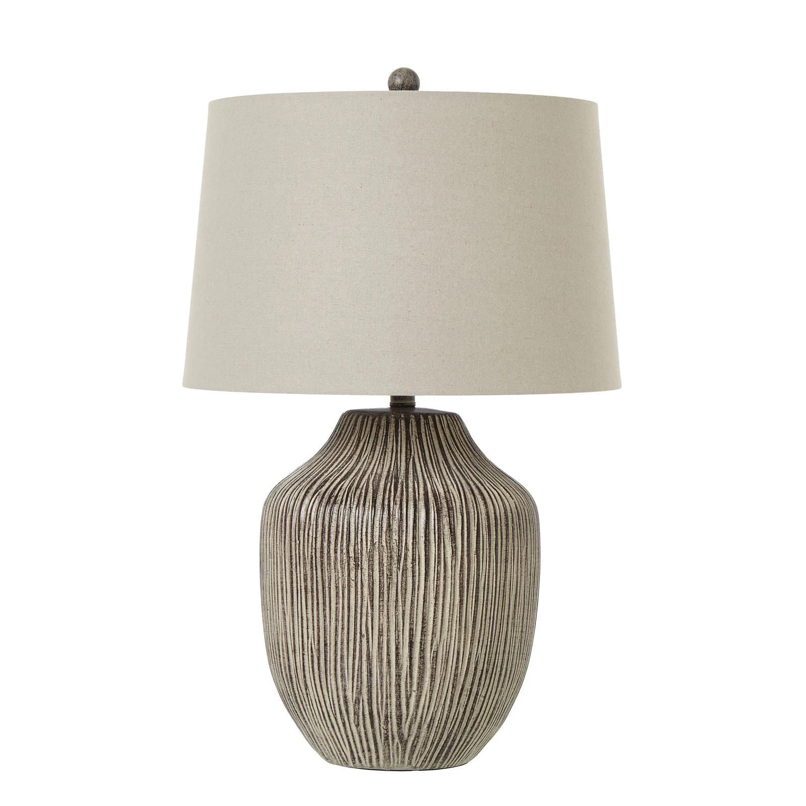 Ochre Carved Textured Table Lamp With Linen Shade - Table lamps, photo 2 of 5