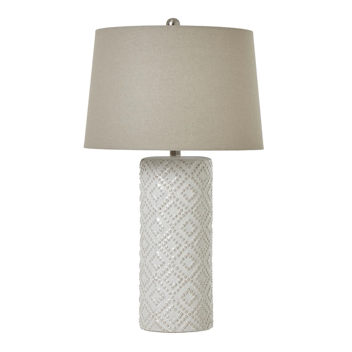 White Beaded Ceramic Lamp With Linen Shade - Table lamps, photo 2 of 5