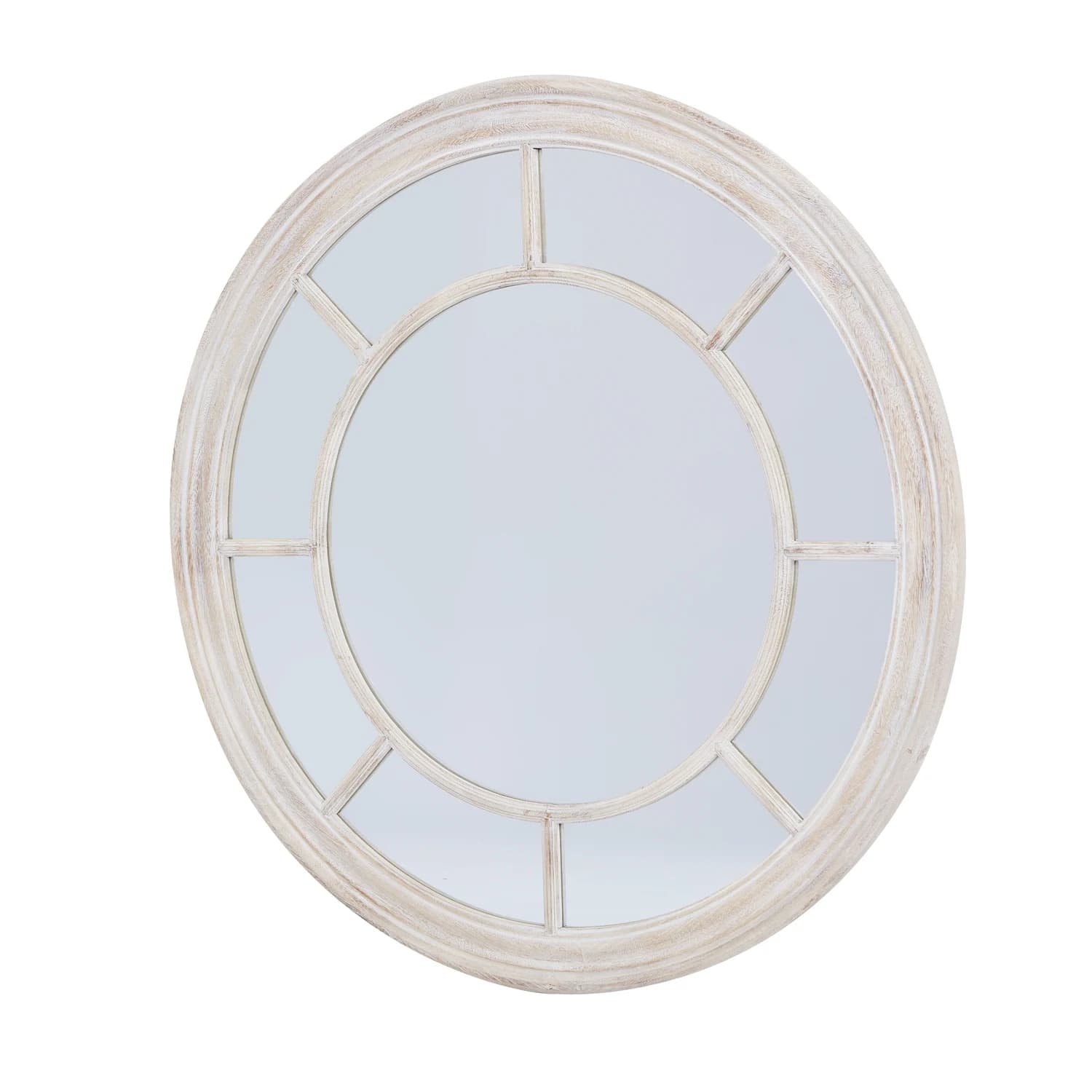Washed Wood Framed Round Mirror - Mirrors, photo 2 of 4