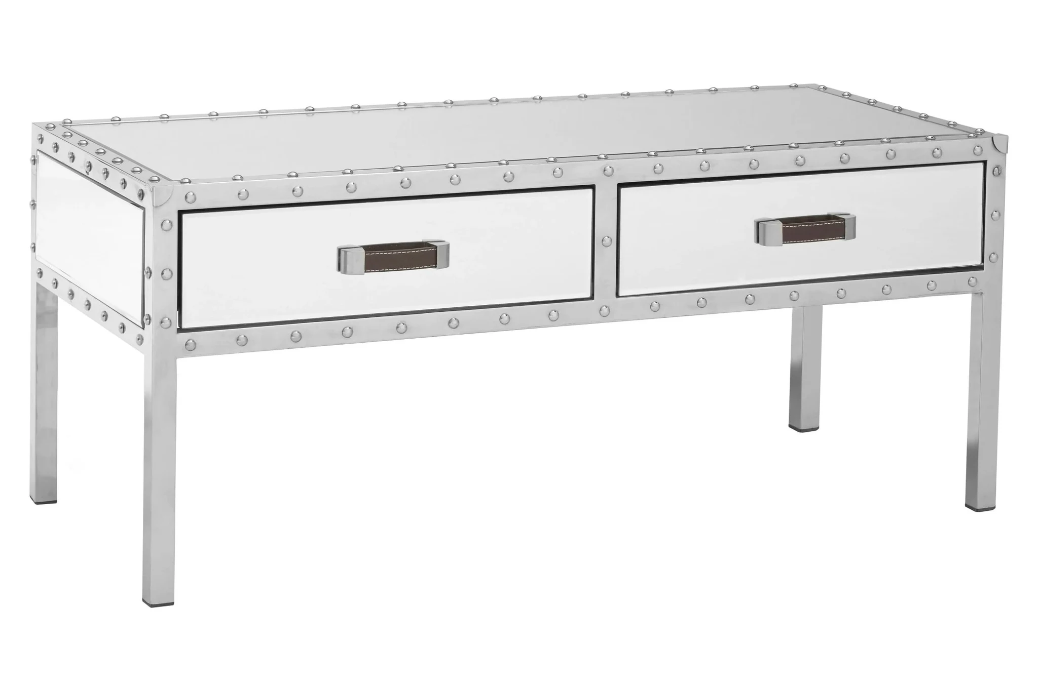 Rivet Mirrored Coffee Table with Drawers - Tables, photo 2 of 3