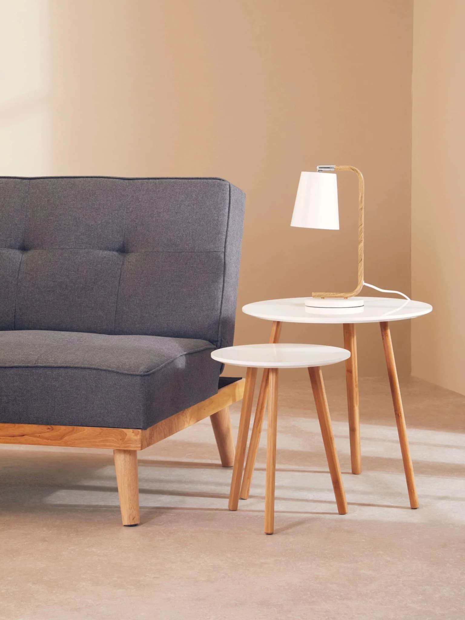 Nostra White Gloss and Bamboo Set Of 2 Round Side Tables - Tables, photo 3 of 3