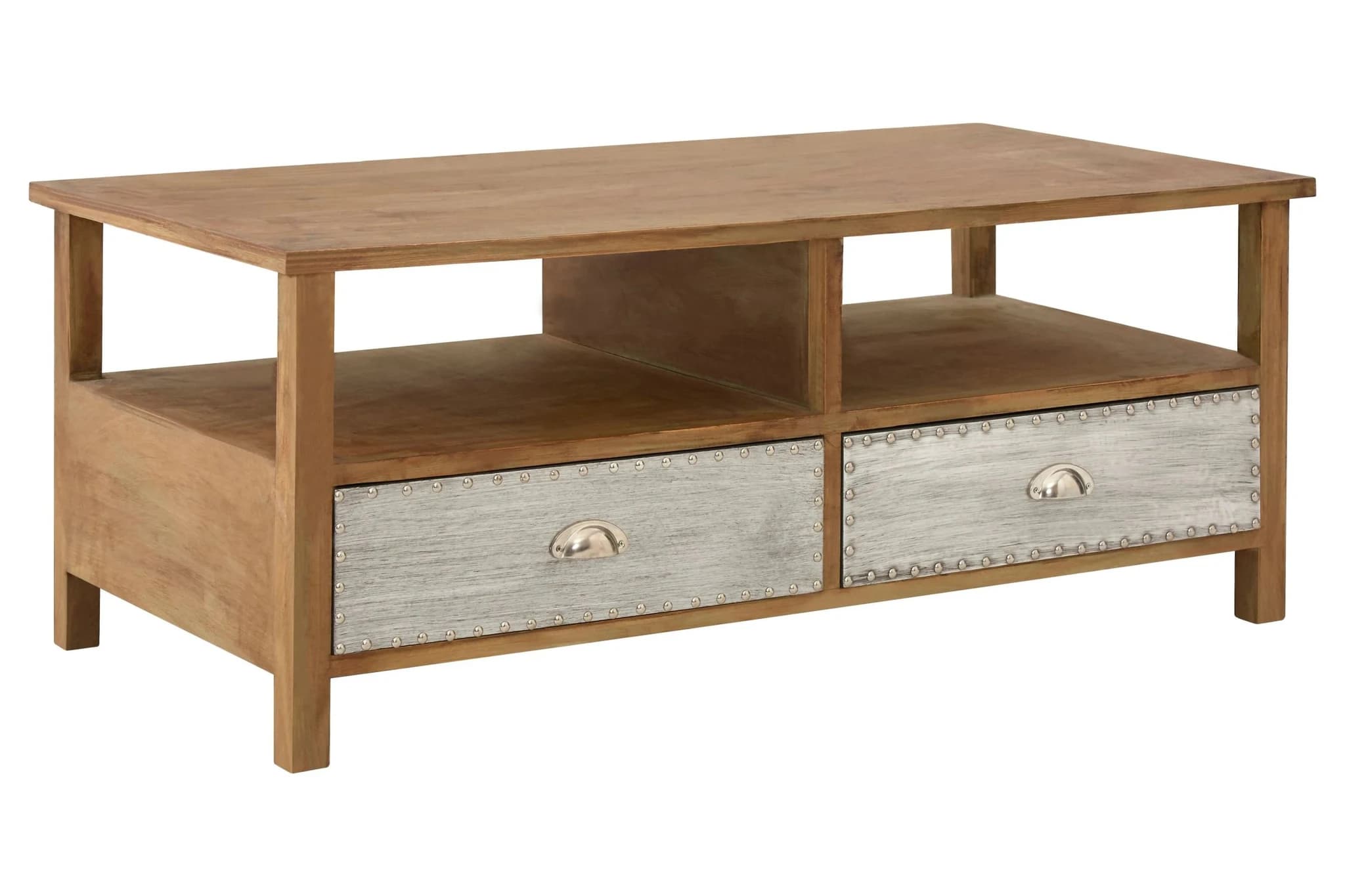 Shoreditch Natural Wooden Coffee Table with Aluminium Drawers - Tables, photo 2 of 4