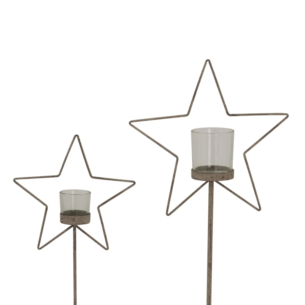 Large Natural Rustic Star On Wood Stand With Glass Votive - Candles, photo 4 of 4