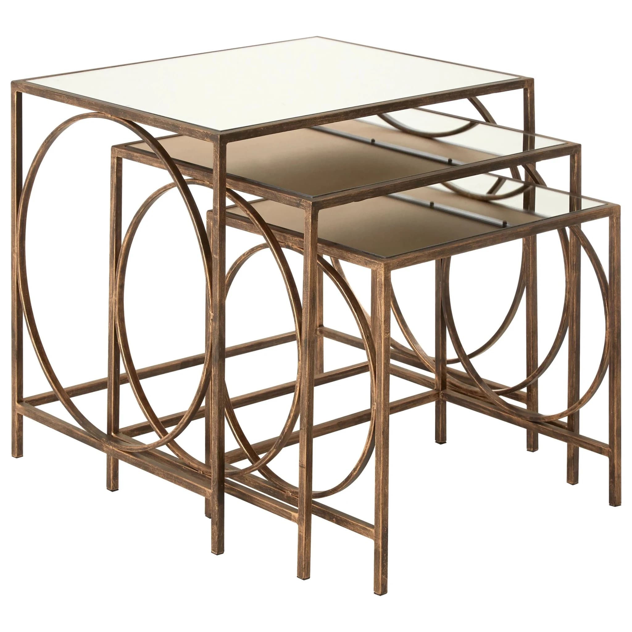 Avantis Bronze Finish Set of 3 Nesting Tables with Mirror Tops - Tables, photo 6 of 7