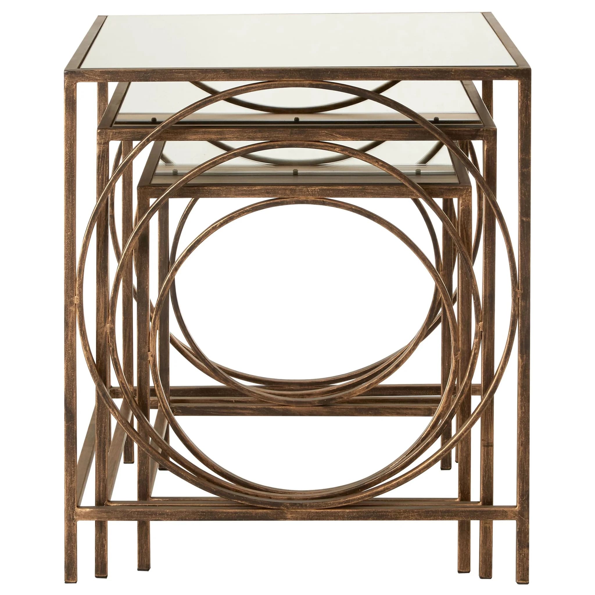 Avantis Bronze Finish Set of 3 Nesting Tables with Mirror Tops - Tables, photo 5 of 7