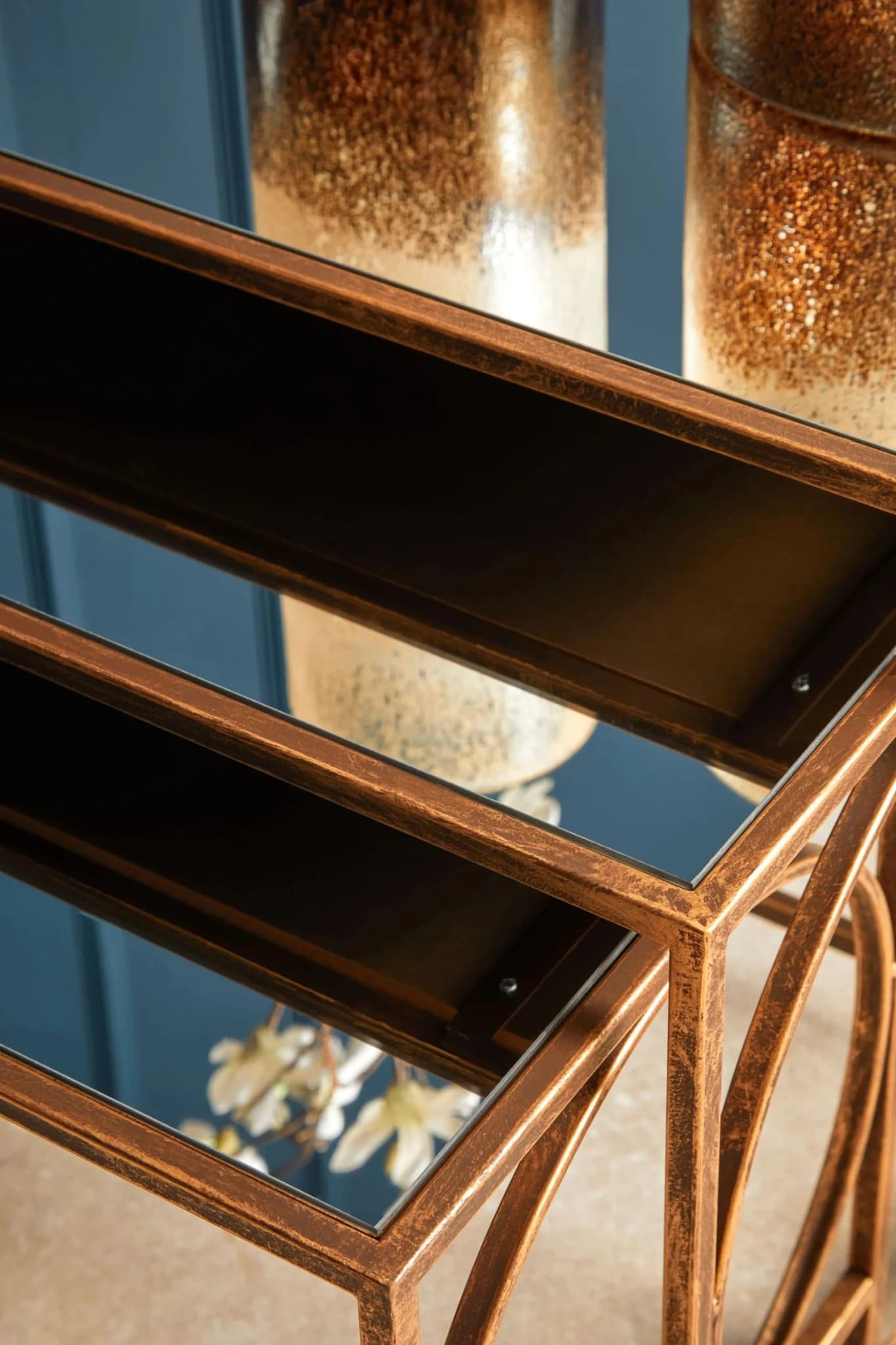 Avantis Bronze Finish Set of 3 Nesting Tables with Mirror Tops - Tables, photo 2 of 7