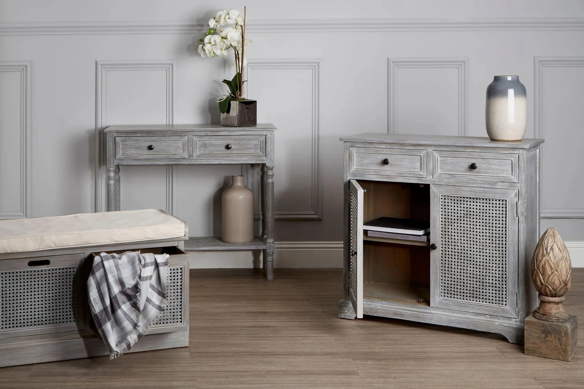 Heritage Two Drawer Grey Wash Wooden Console Table - Tables, photo 2 of 8
