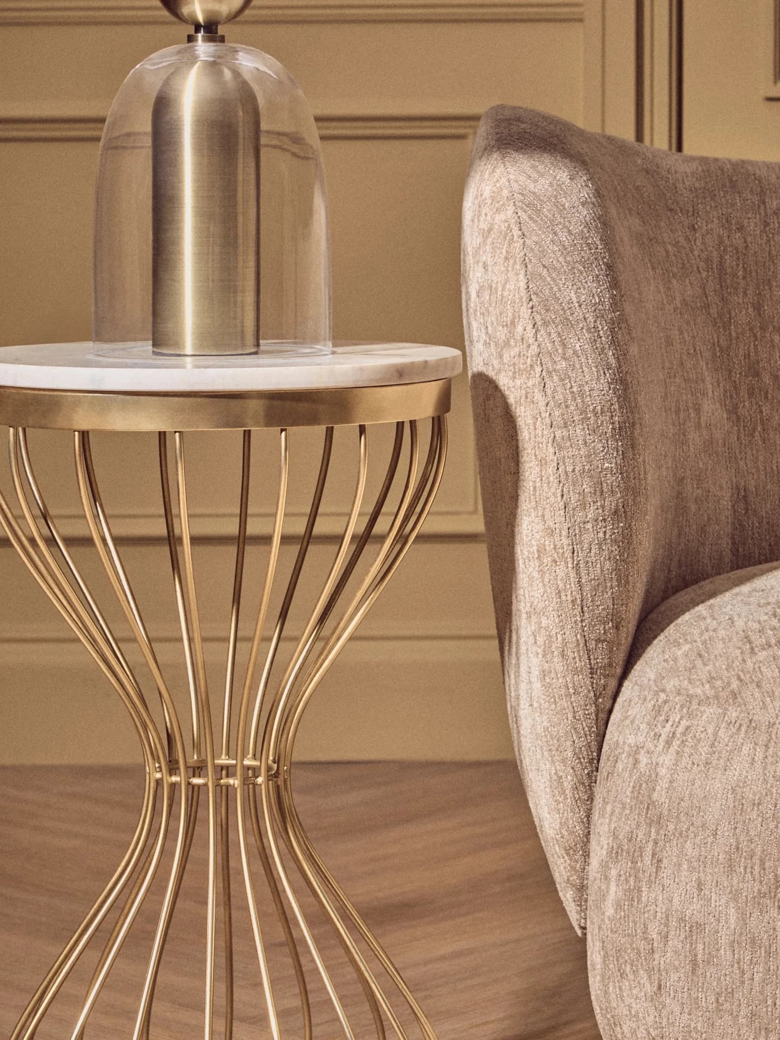 Templar White Marble and Gold Base Round Side Table - Tables, photo 4 of 7