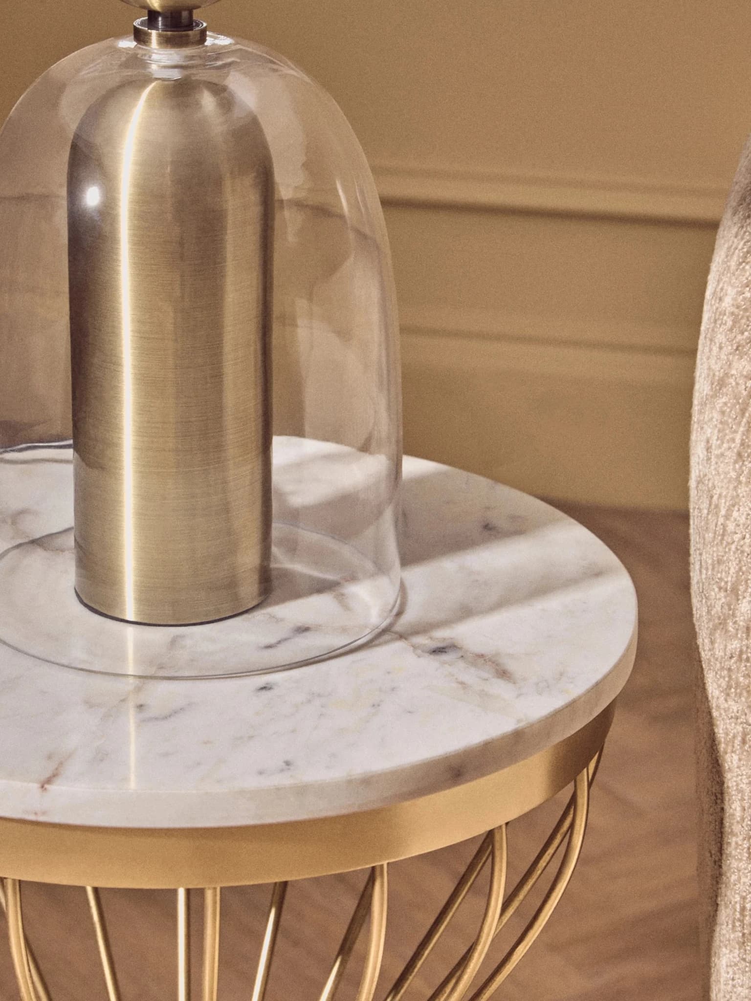 Templar White Marble and Gold Base Round Side Table - Tables, photo 2 of 7