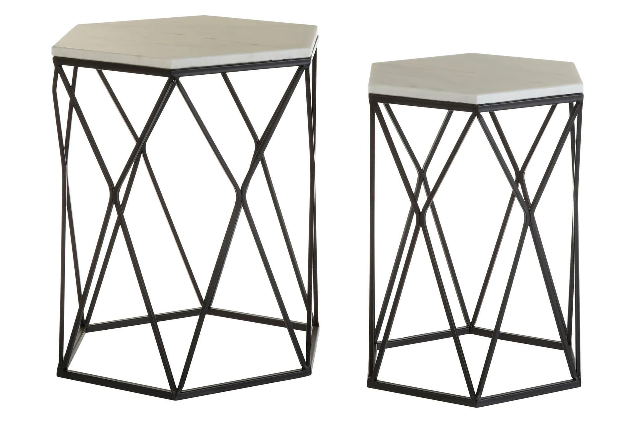 Arcana White Marble and Black Metal Set Of 2 Hexagonal Side Tables - Tables, photo 2 of 3