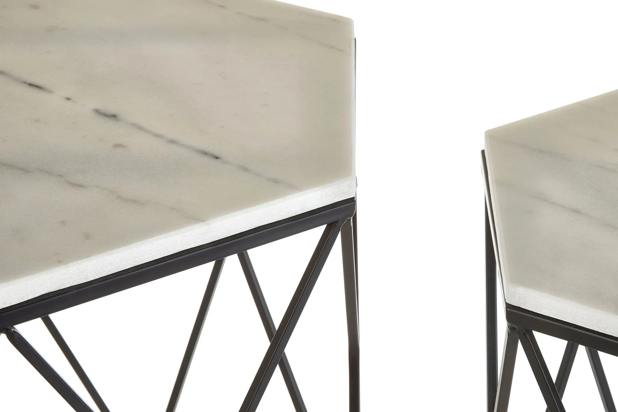 Arcana White Marble and Black Metal Set Of 2 Hexagonal Side Tables - Tables, photo 3 of 3