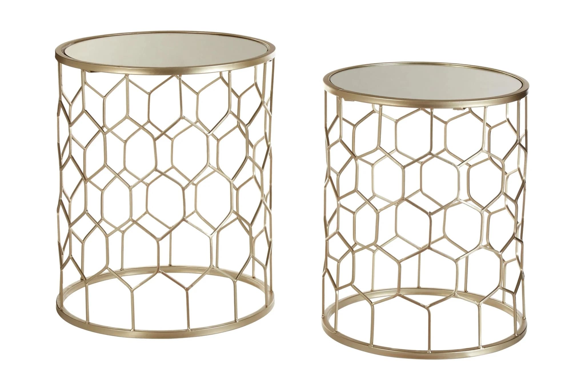 Arcana Champagne Finish Set Of Two Honeycomb Side Tables. - Tables, photo 6 of 7