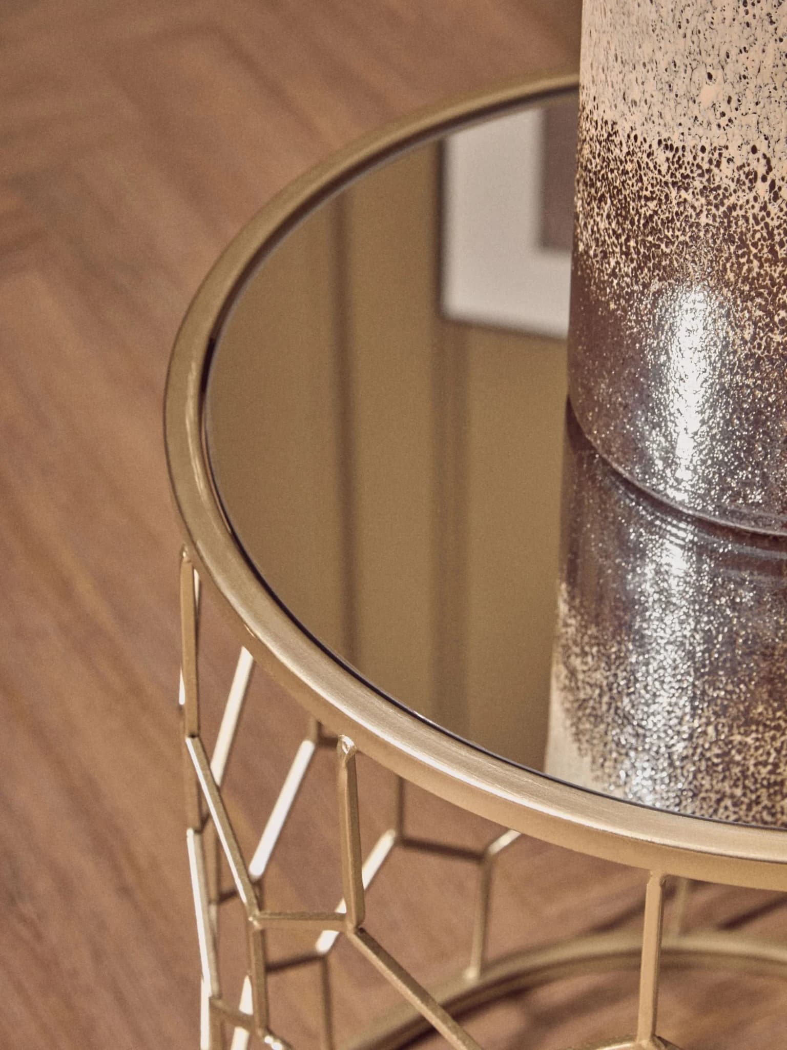 Arcana Champagne Finish Set Of Two Honeycomb Side Tables. - Tables, photo 2 of 7