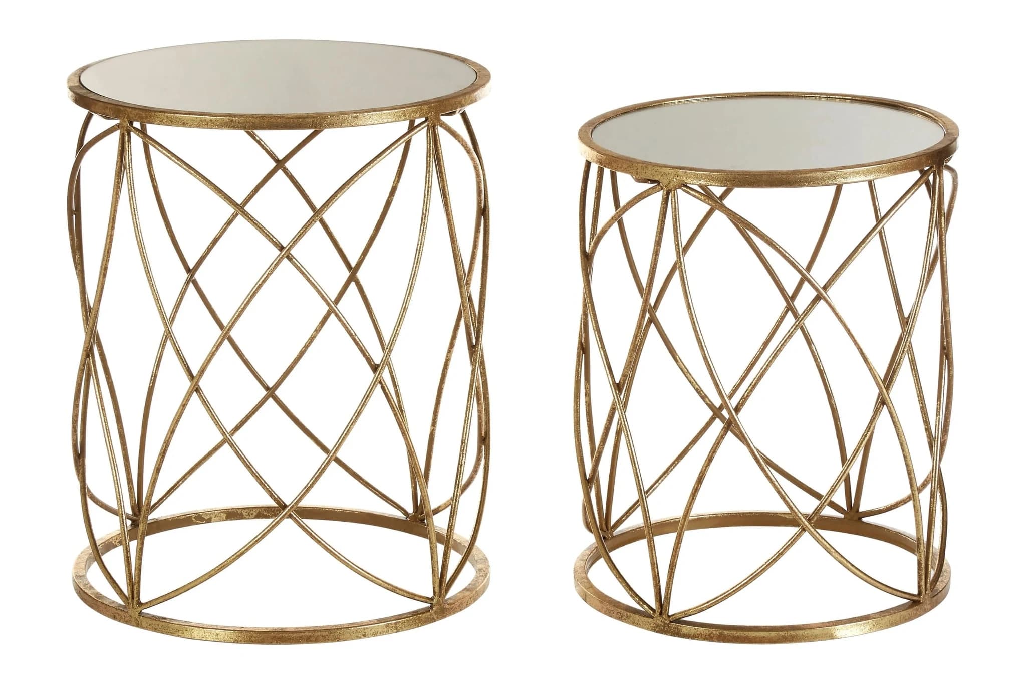 Arcana Gold Finish Set Of Two Round Side Tables with Mirror Top - Tables, photo 7 of 8