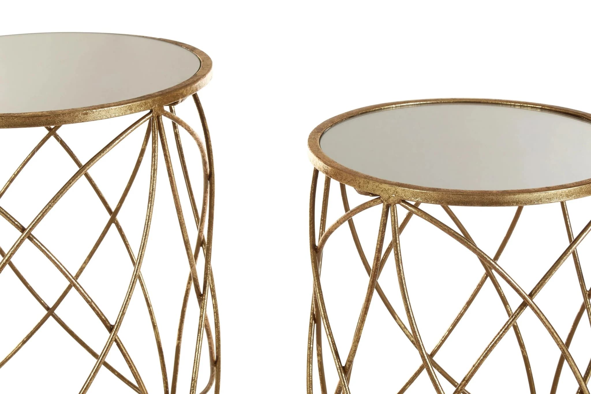 Arcana Gold Finish Set Of Two Round Side Tables with Mirror Top - Tables, photo 8 of 8