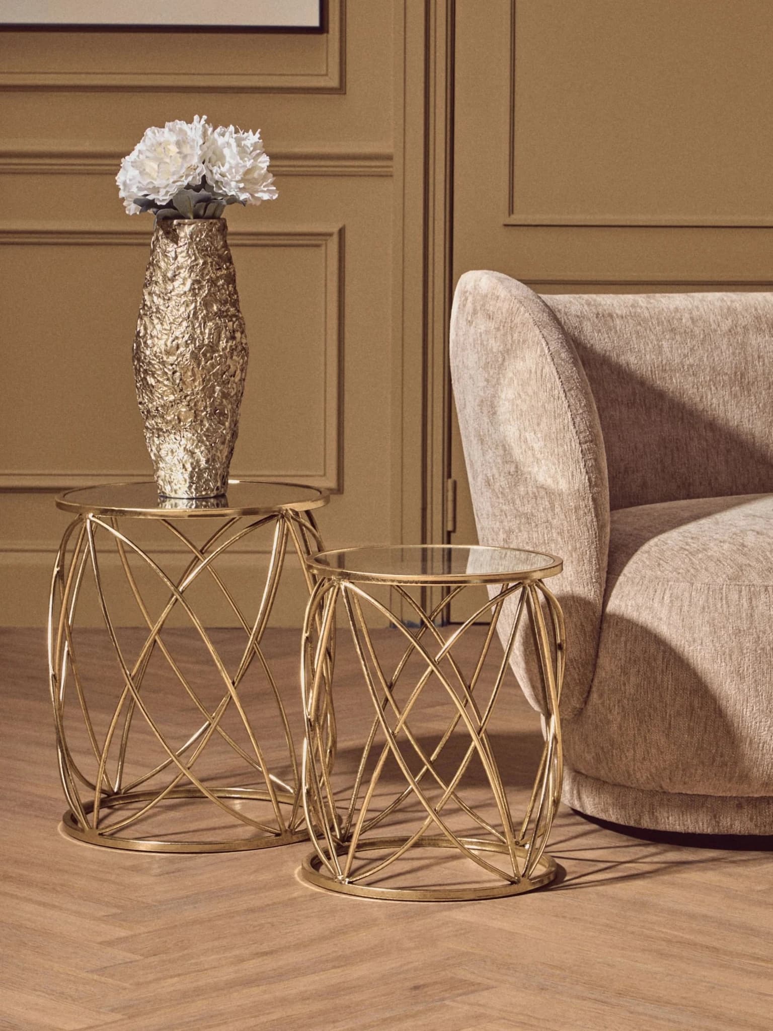 Arcana Gold Finish Set Of Two Round Side Tables with Mirror Top - Tables, photo 6 of 8