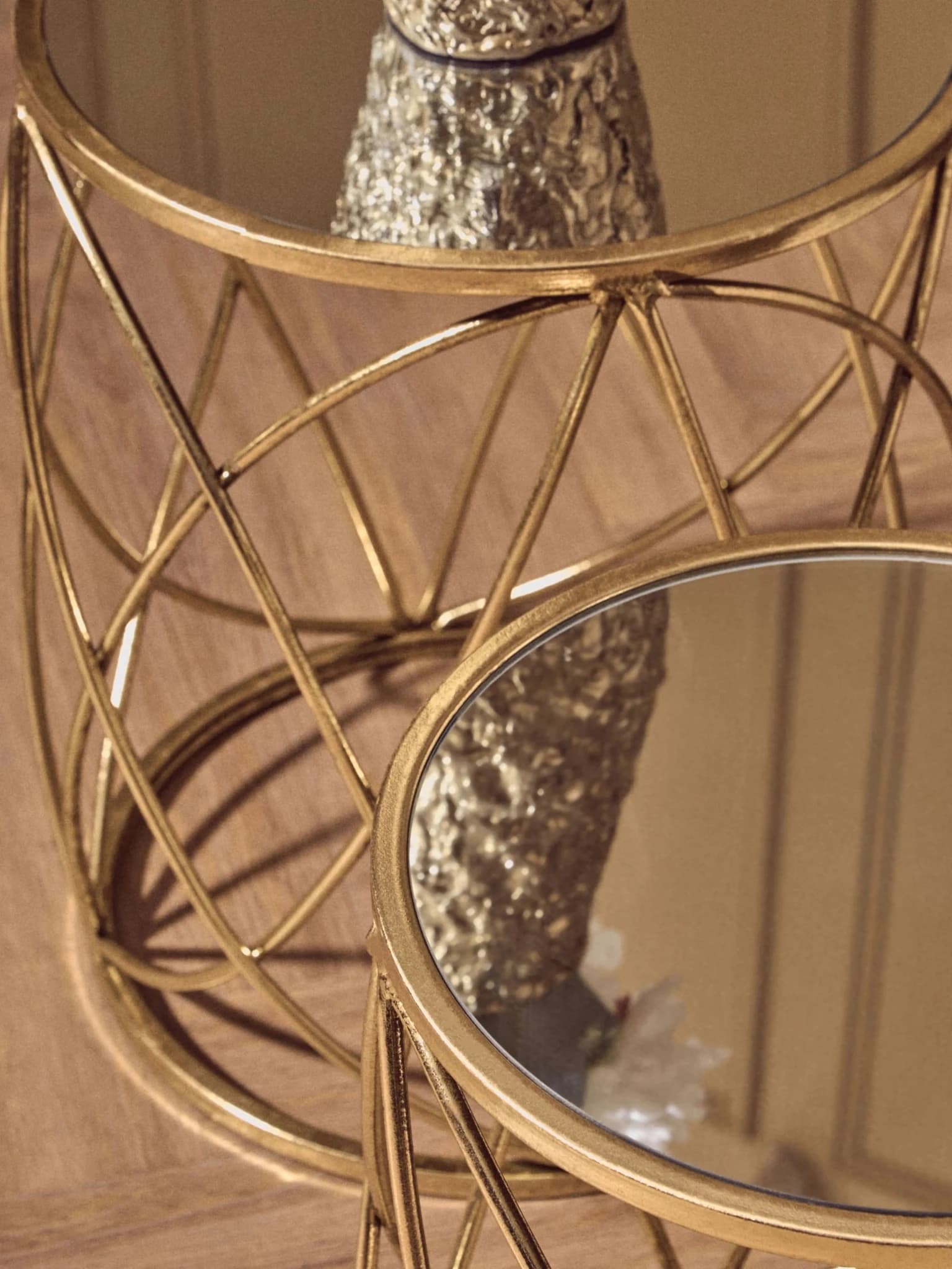 Arcana Gold Finish Set Of Two Round Side Tables with Mirror Top - Tables, photo 4 of 8
