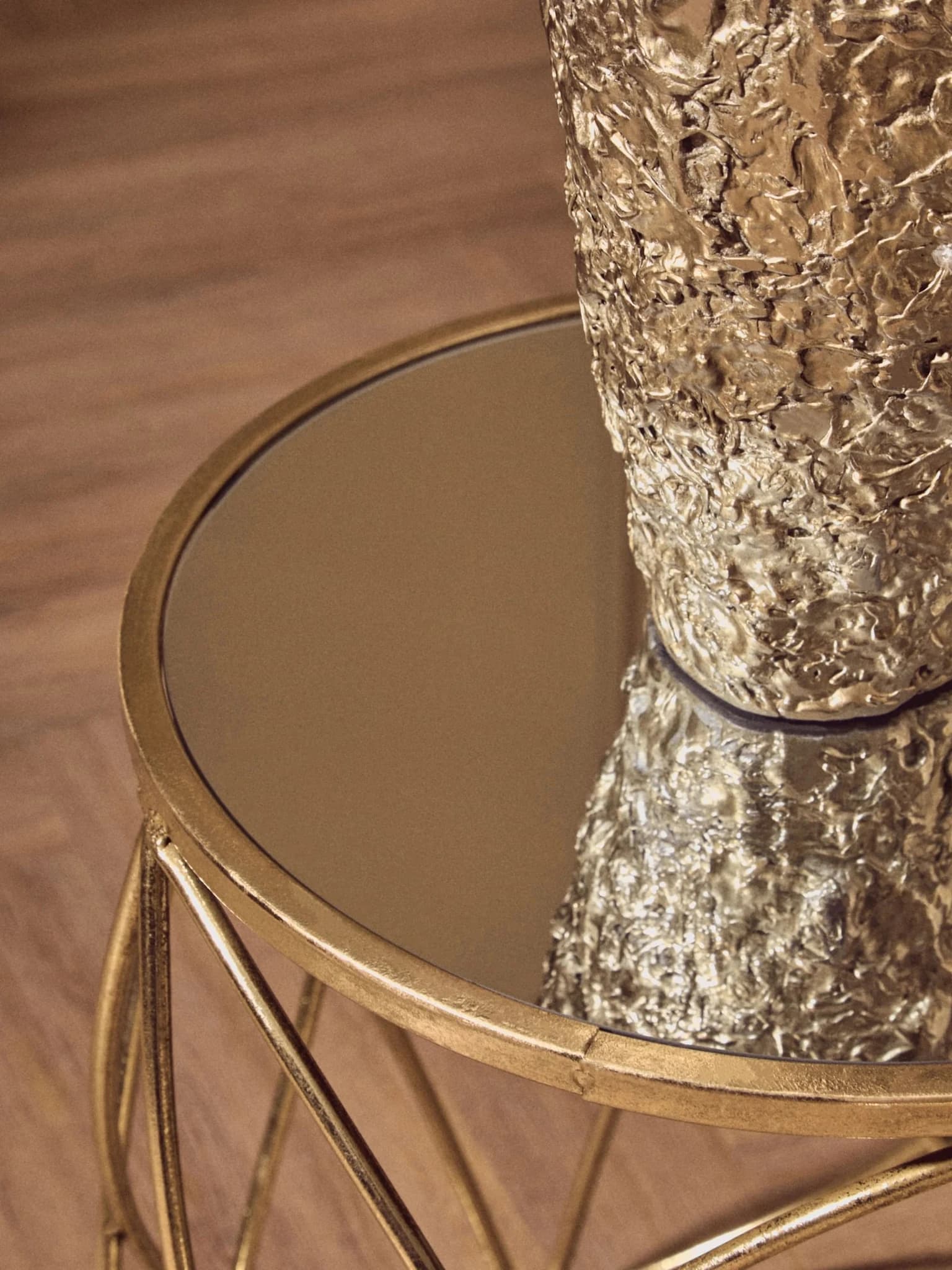 Arcana Gold Finish Set Of Two Round Side Tables with Mirror Top - Tables, photo 3 of 8