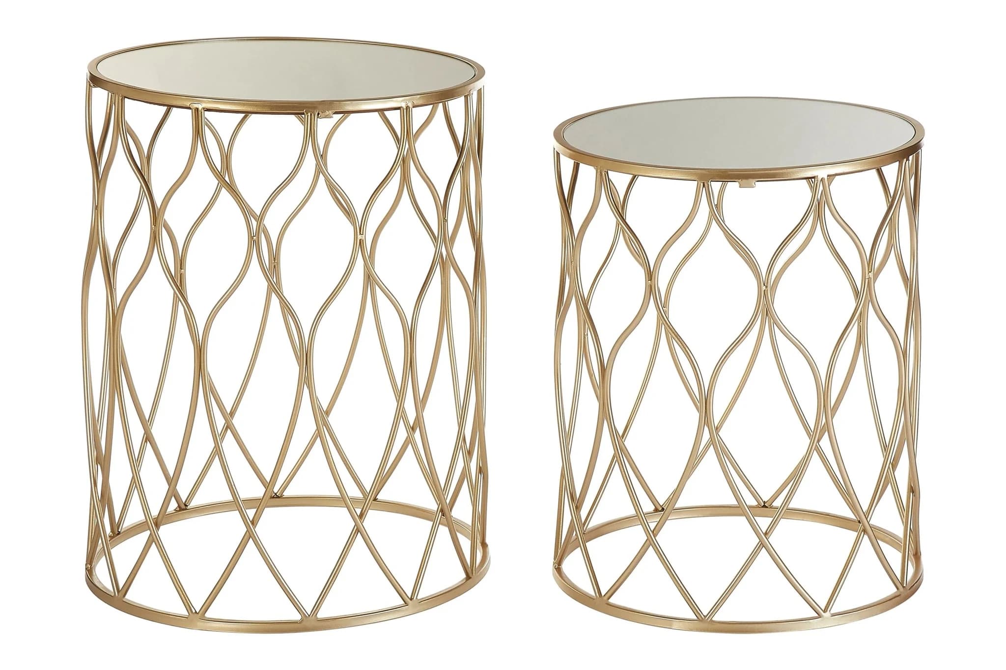 Arcana Champagne Finish and Mirrored Top Set Of Two Round Side Tables - Tables, photo 6 of 7