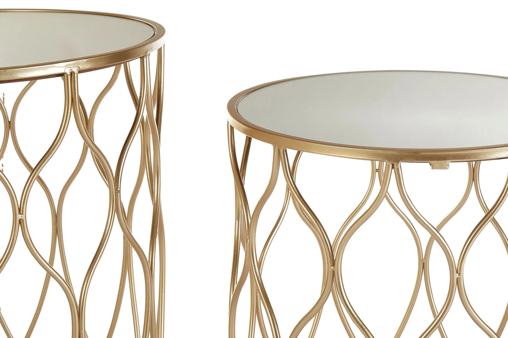 Arcana Champagne Finish and Mirrored Top Set Of Two Round Side Tables - Tables, photo 7 of 7