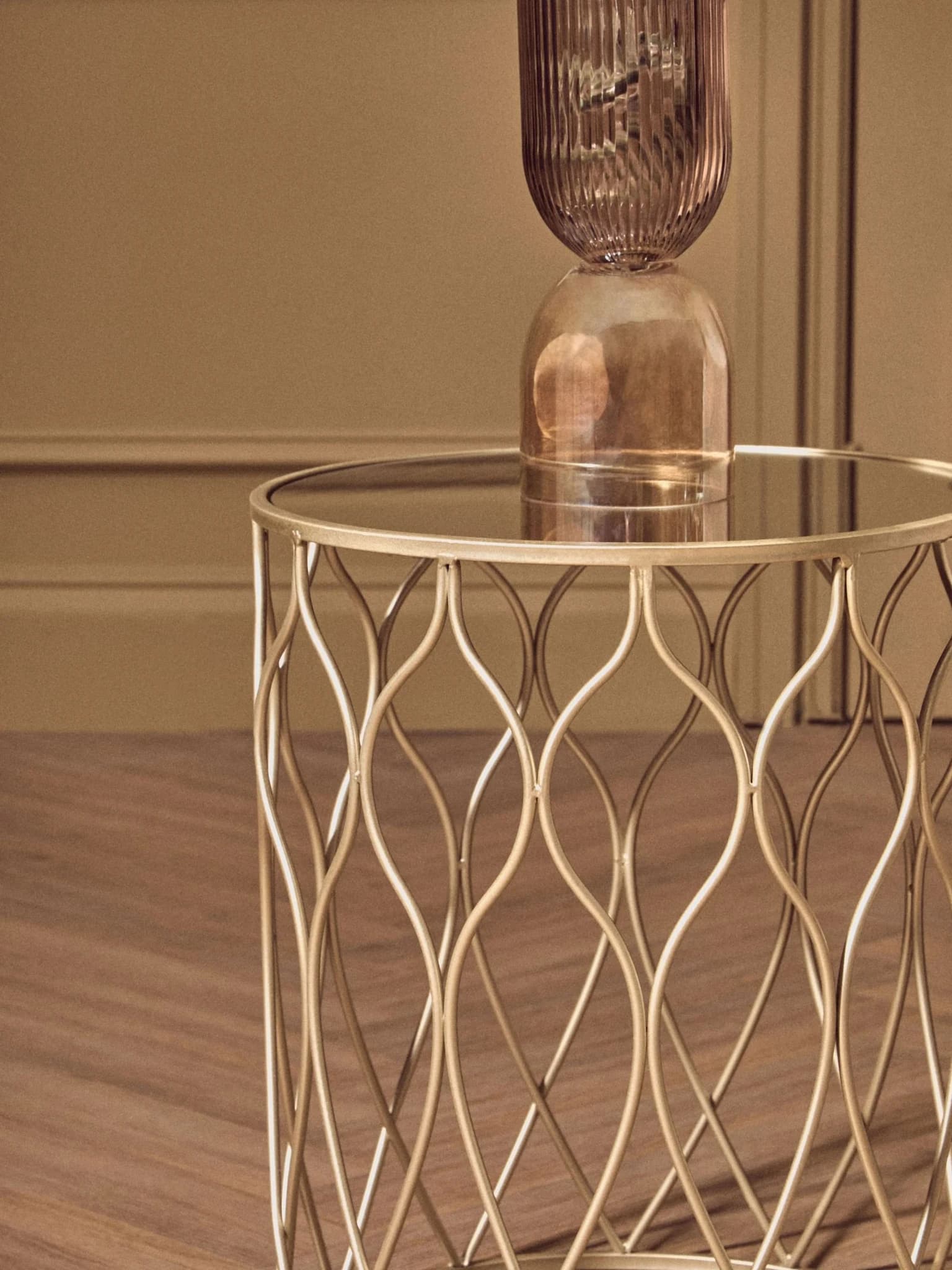 Arcana Champagne Finish and Mirrored Top Set Of Two Round Side Tables - Tables, photo 4 of 7