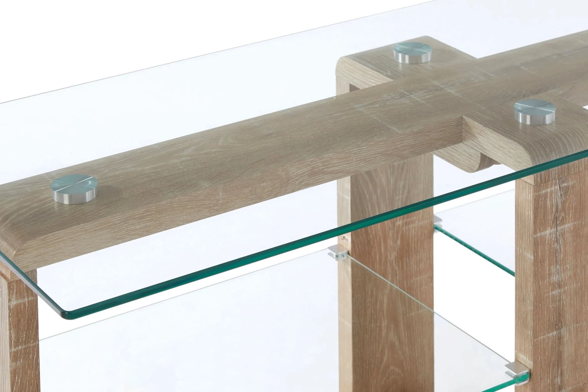 Barton 2 Tier Glass Media Unit with Wood Effect Legs - Bookcases & shelving, photo 5 of 5