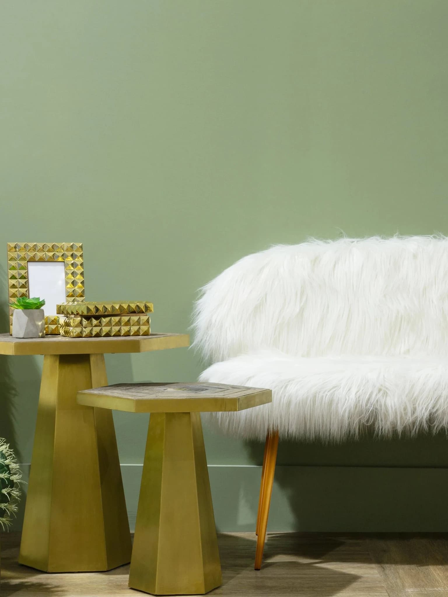Sienna White Faux Fur 2 Seat Sofa With Gold Finish Legs - Seating, photo 2 of 8