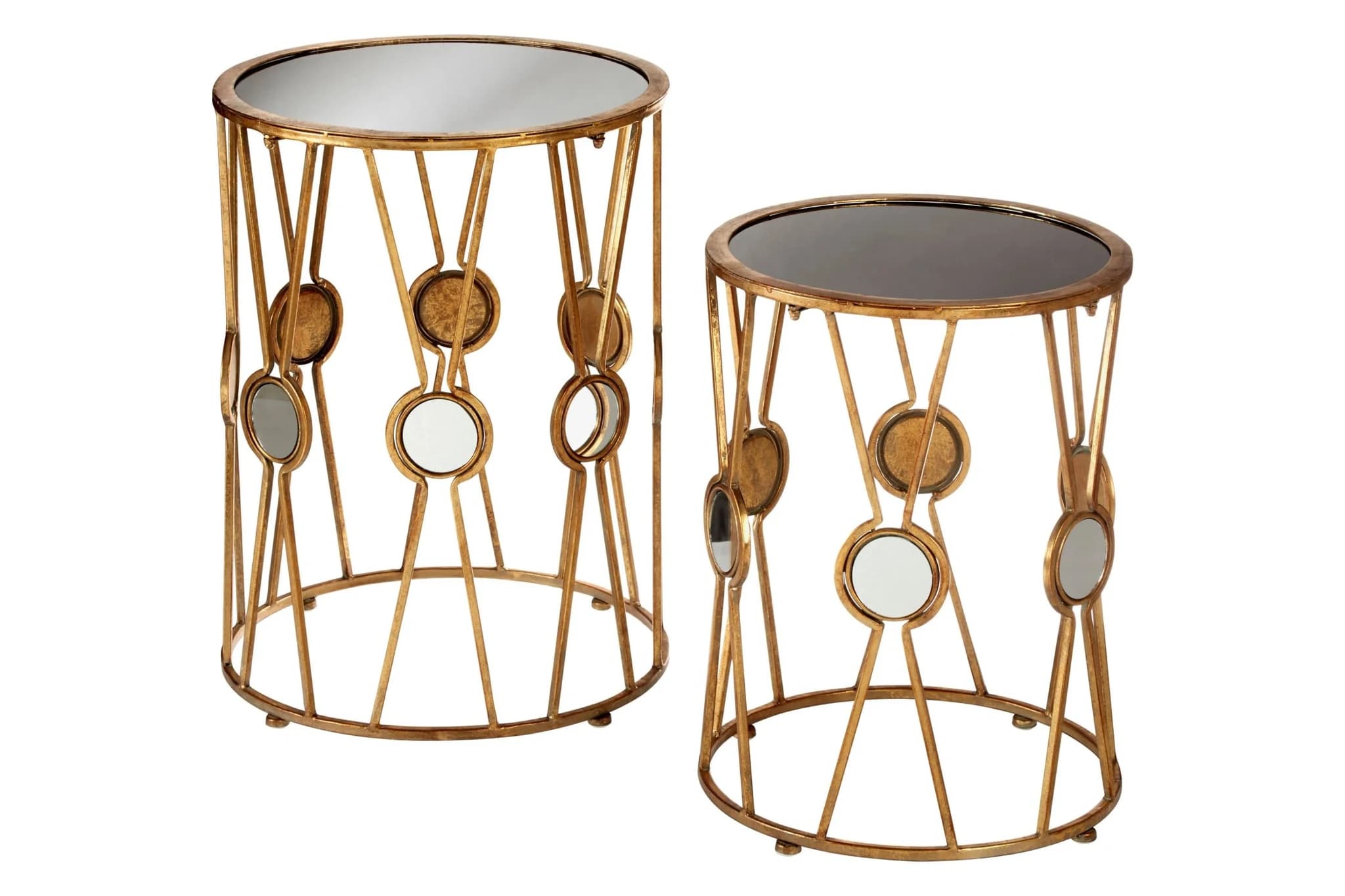 Faiza Black Glass and Gold Frame Set Of 2 Side Tables - Tables, photo 2 of 4