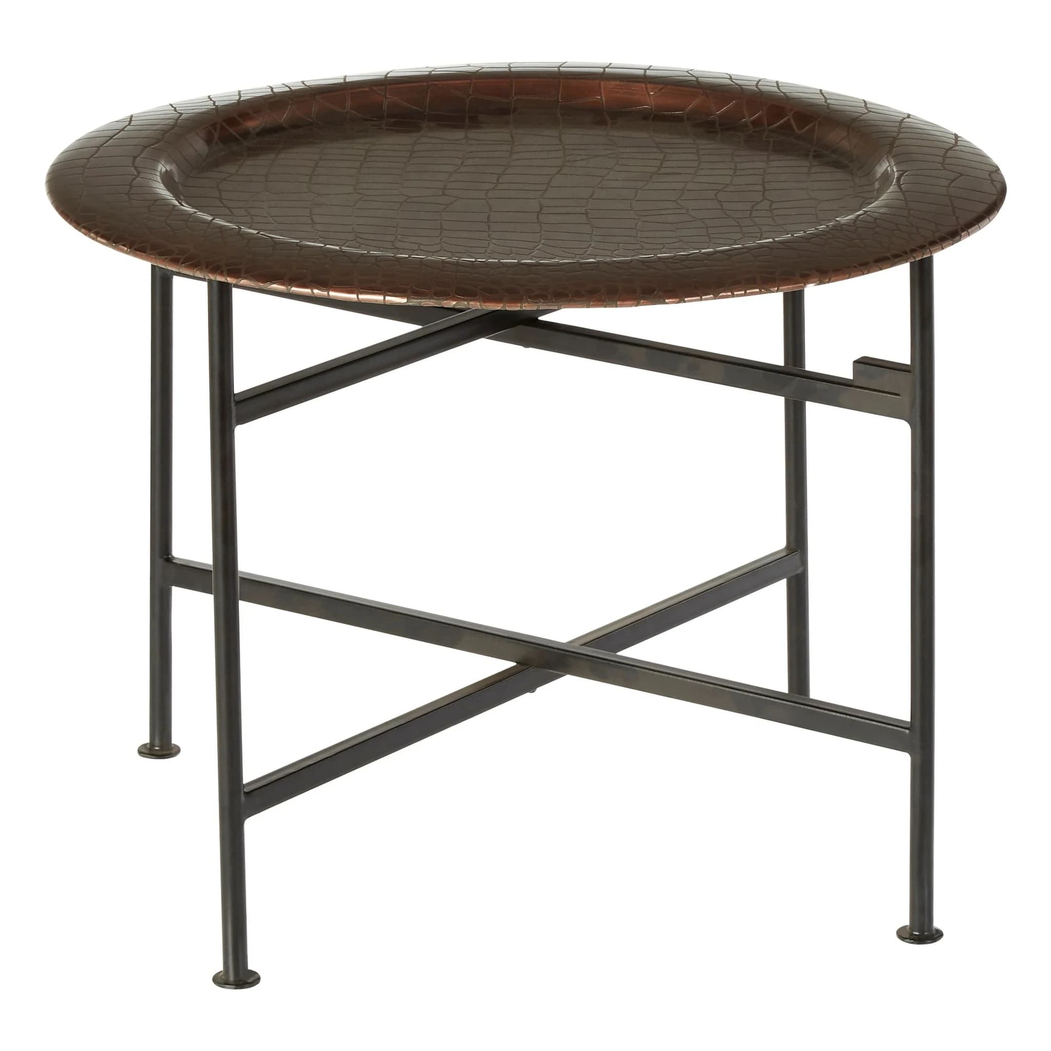 Hege Crocodile Texture Copper Finish Round Side Table - Tables, photo 2 of 4