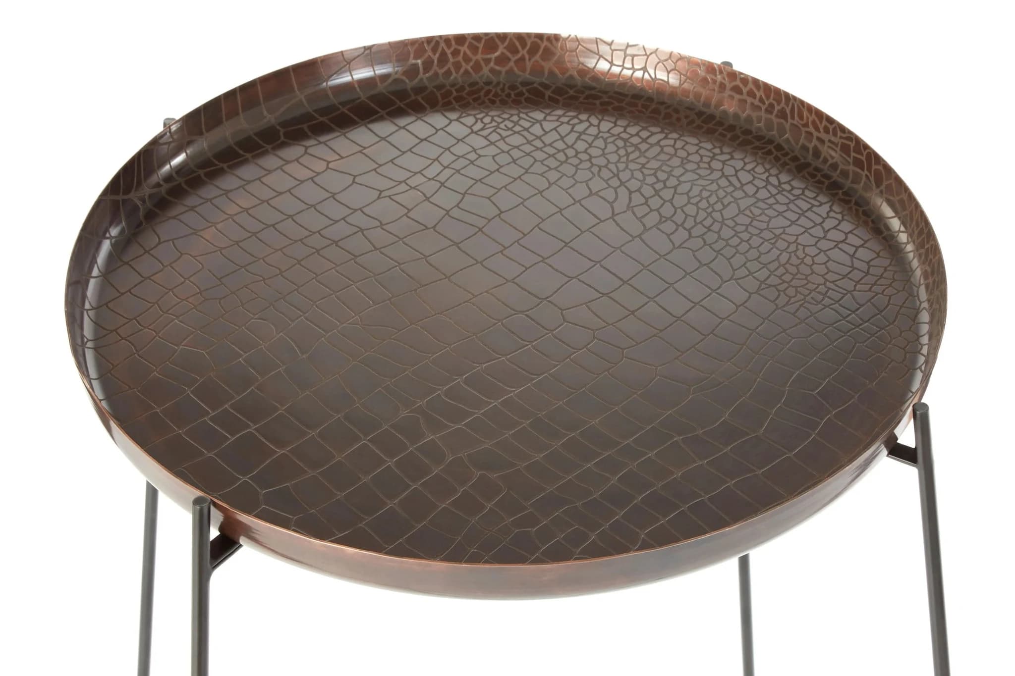 Hege Crocodile Texture Copper Finish and Black Round Side Table - Tables, photo 3 of 3