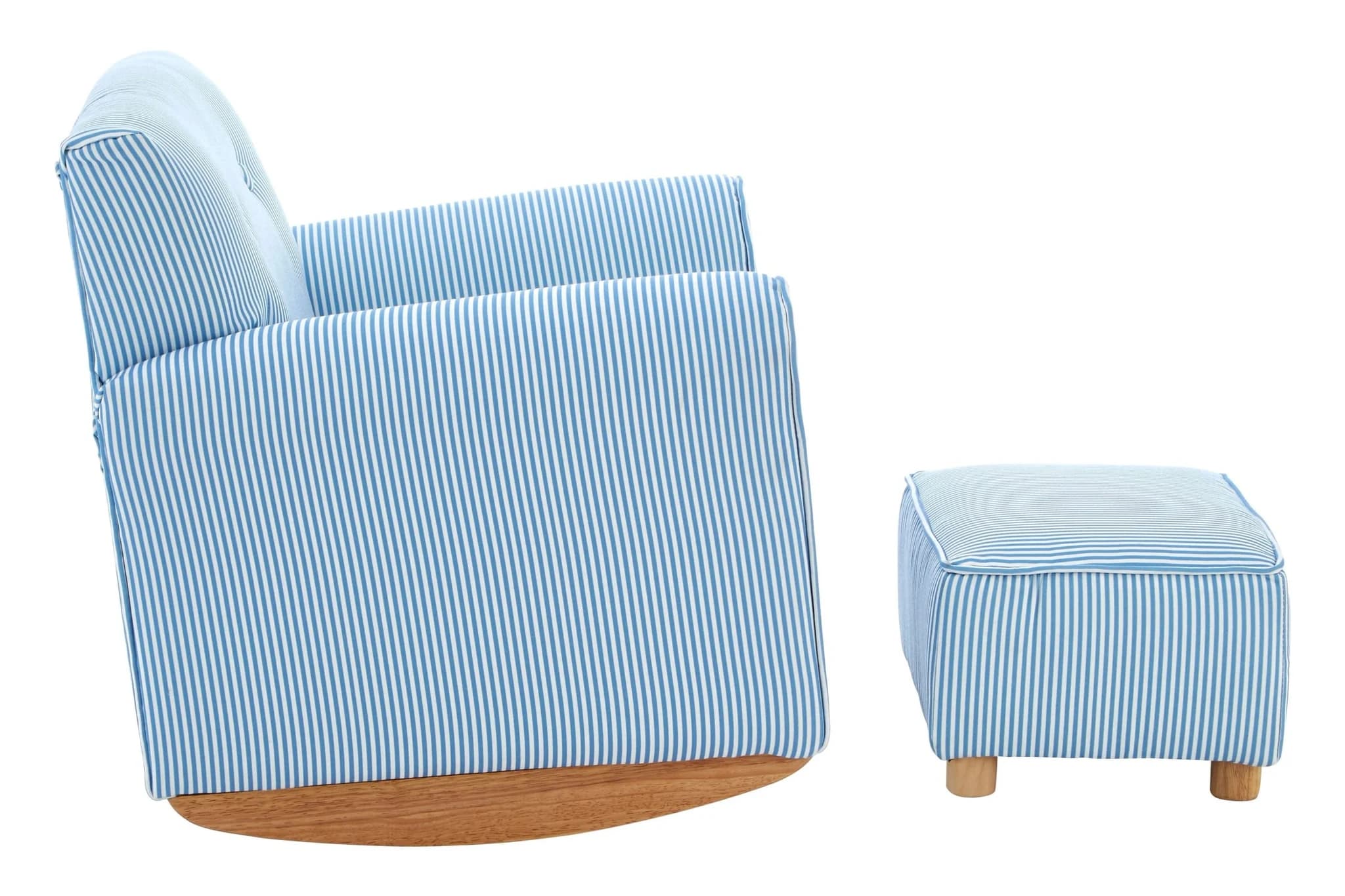 Kids Blue And White Stripe Rocking Chair With Footstool - Seating, photo 5 of 8