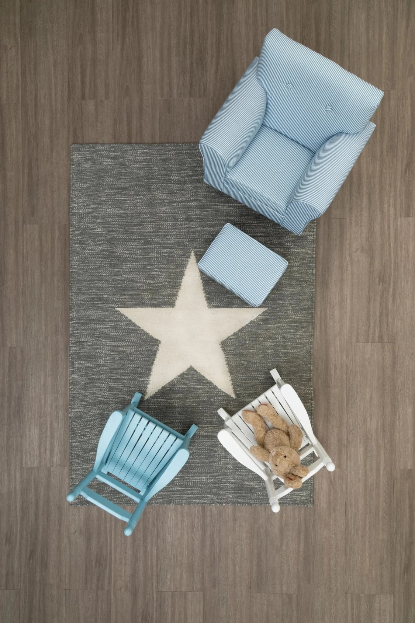 Kids Blue And White Stripe Rocking Chair With Footstool - Seating, photo 3 of 8