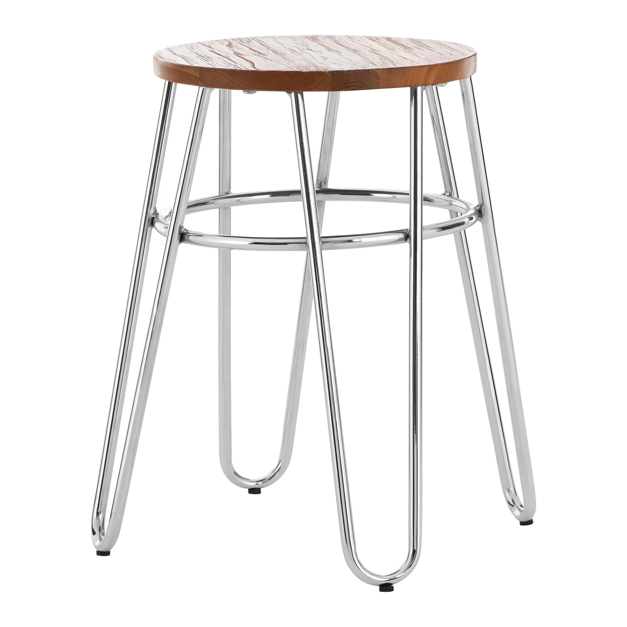 District Wood and Chrome Finish Hairpin Legs Stool - Seating, photo 5 of 6