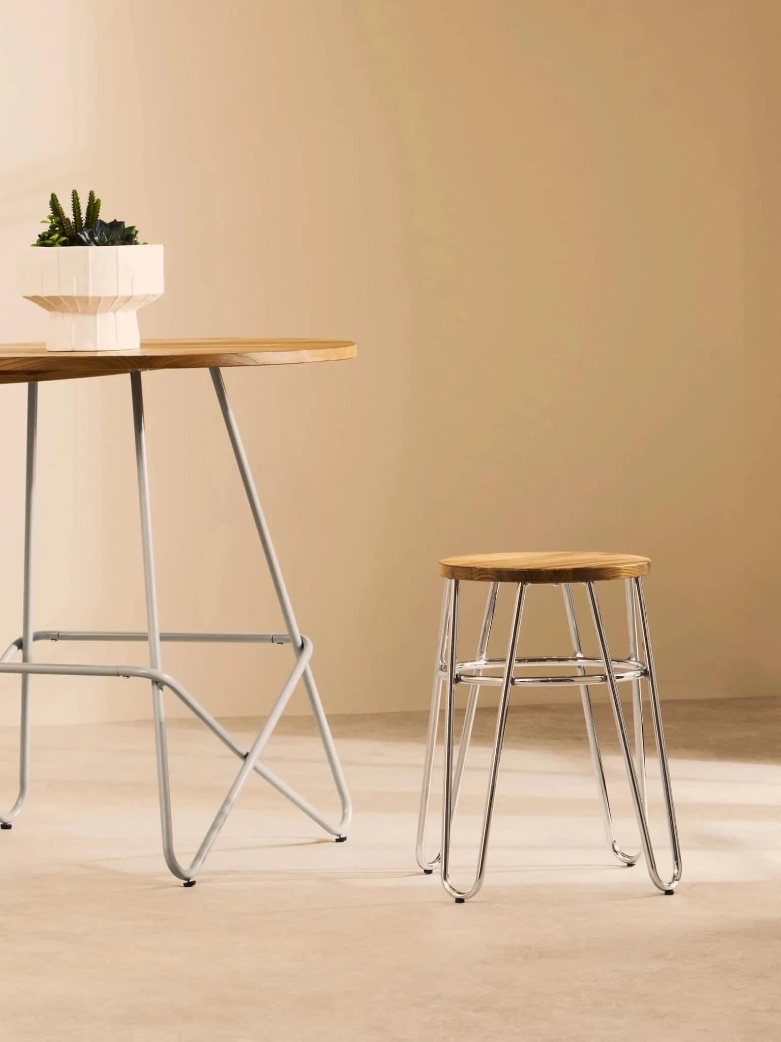 District Wood and Chrome Finish Hairpin Legs Stool - Seating, photo 3 of 6