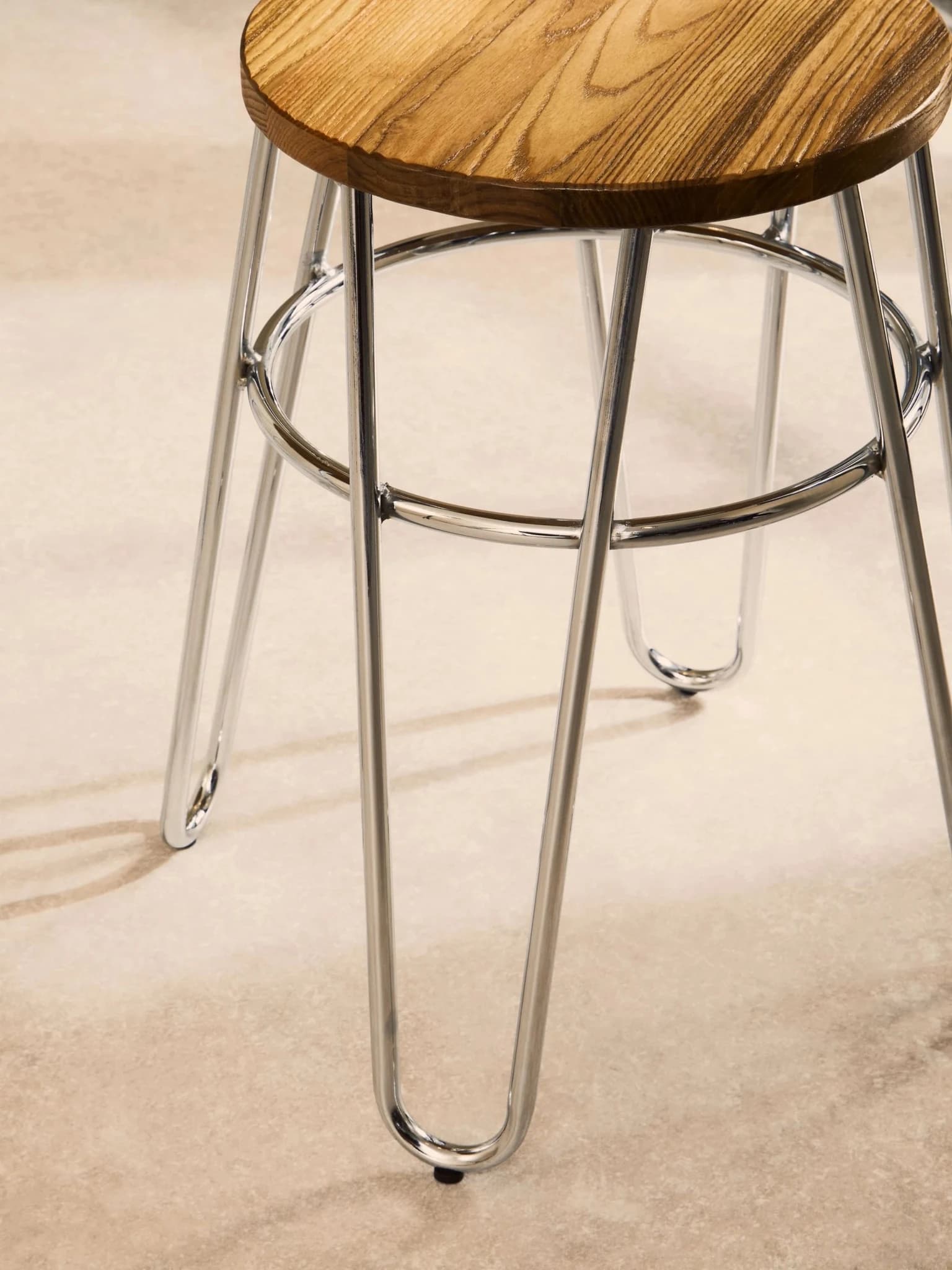 District Wood and Chrome Finish Hairpin Legs Stool - Seating, photo 2 of 6