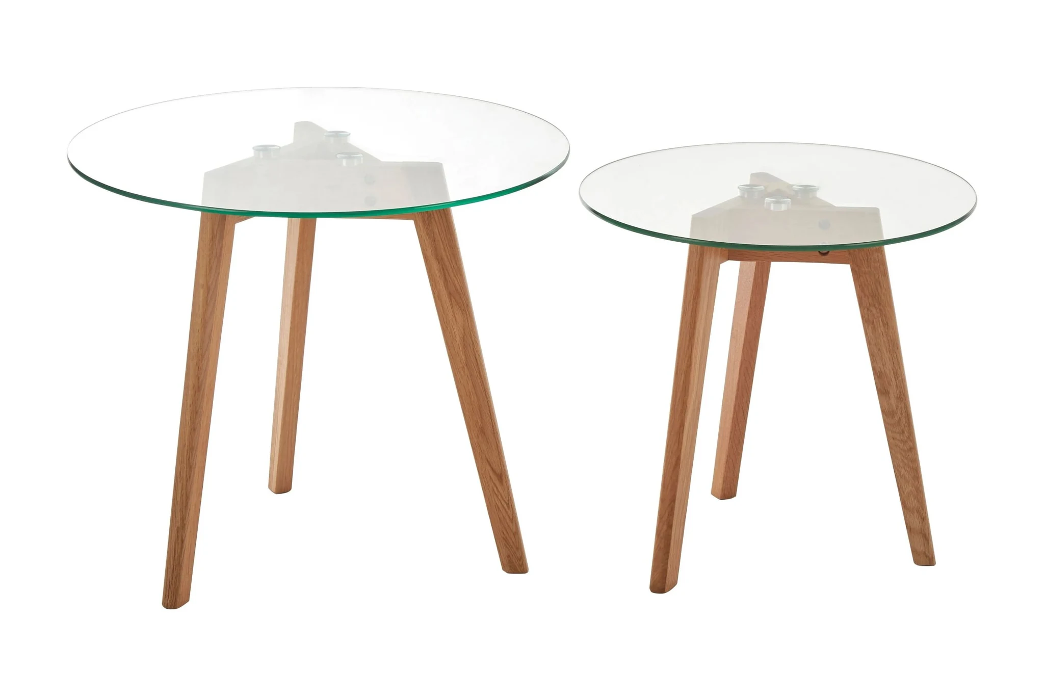 Nostra Set Of Two Glass Top Oak Wood Base Side Tables - Tables, photo 2 of 3