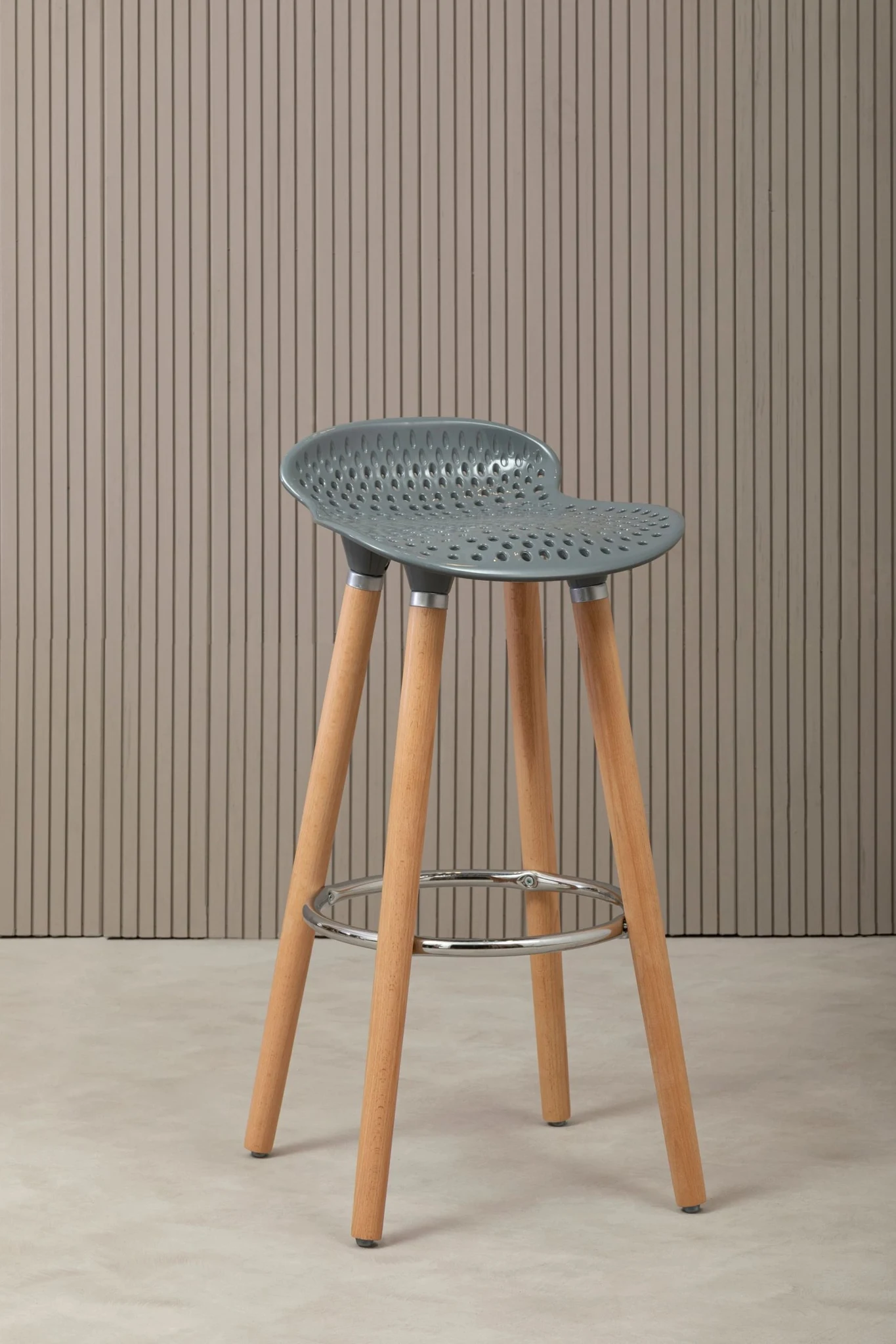 Stockholm Grey Moulded Plastic and Wood Bar Stool - Seating, photo 5 of 8