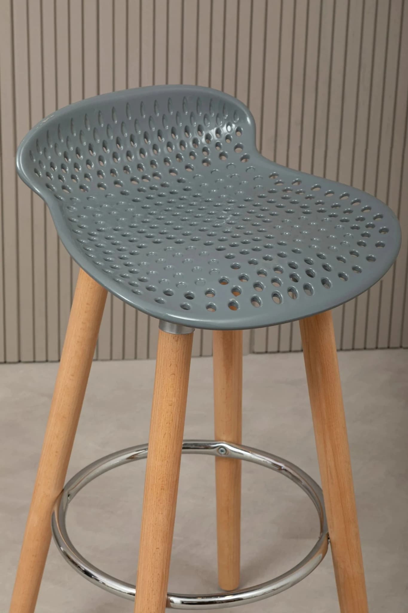 Stockholm Grey Moulded Plastic and Wood Bar Stool - Seating, photo 4 of 8