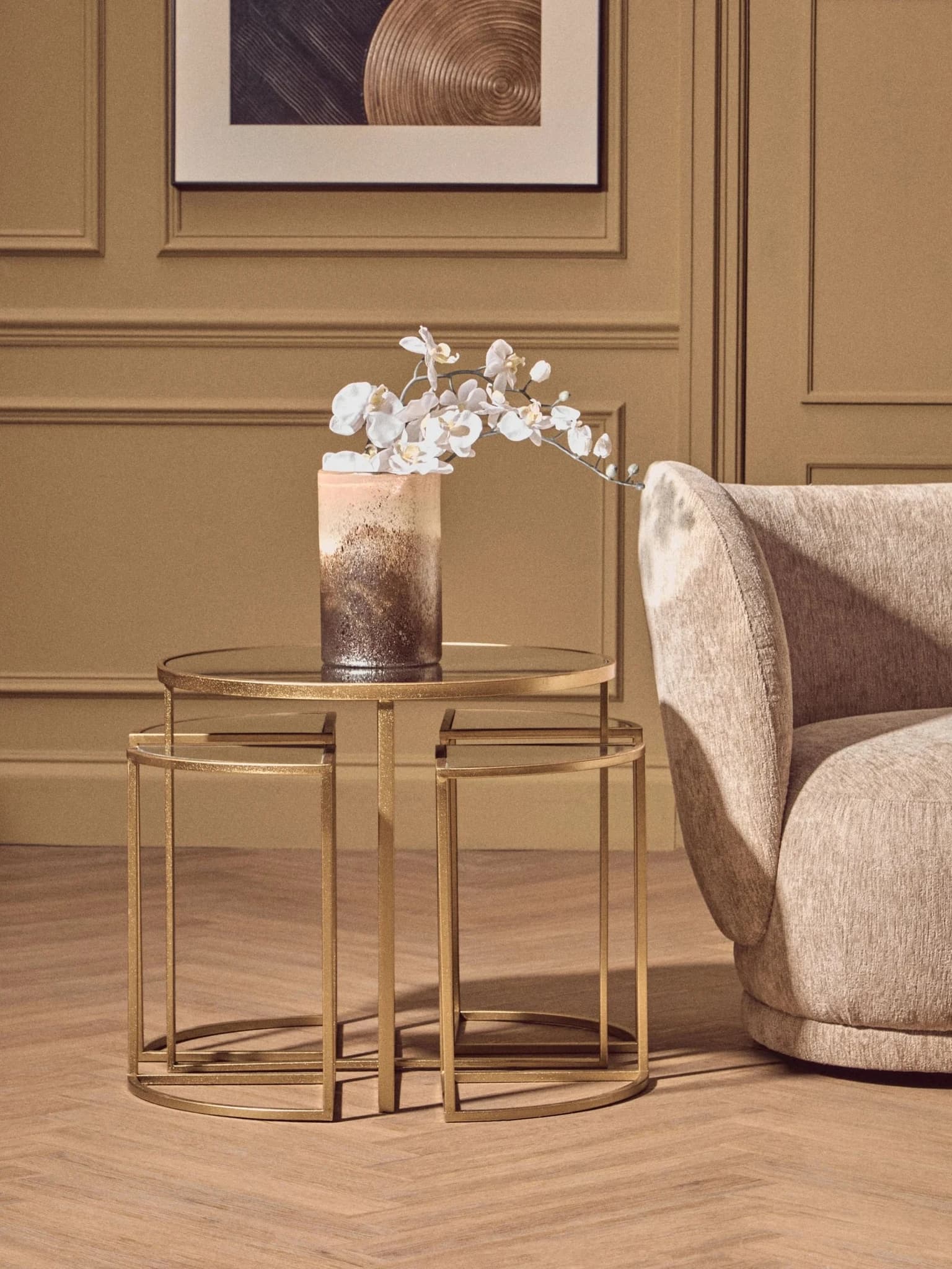 Farran Set of 5 Champagne Gold Coffee Table with Nesting Tables - Tables, photo 6 of 8